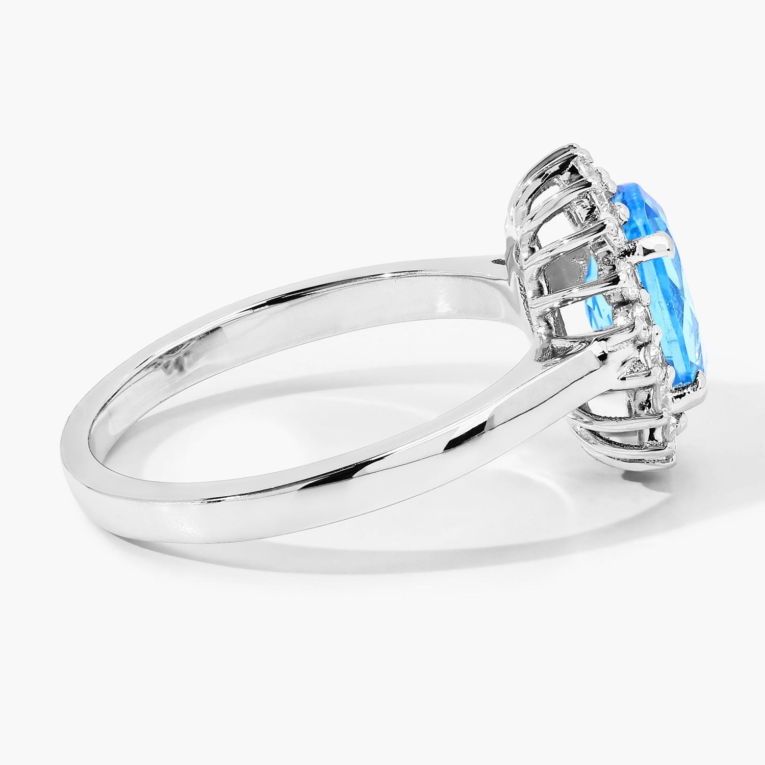2 Ct Oval Swiss Blue Topaz and Lab Diamond Prong Silver Halo Ring