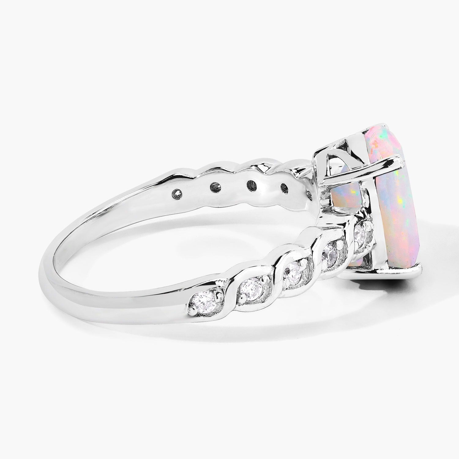 1.71 Ct Genuine Ethiopian Opal and Lab Diamond Silver Bridge Ring Fine Color Jewels