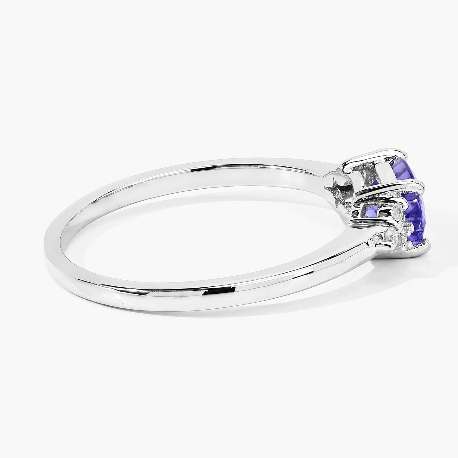 0.84 Ct Genuine Tanzanite and Lab Grown Diamond Silver Oval Ring Fine Color Jewels