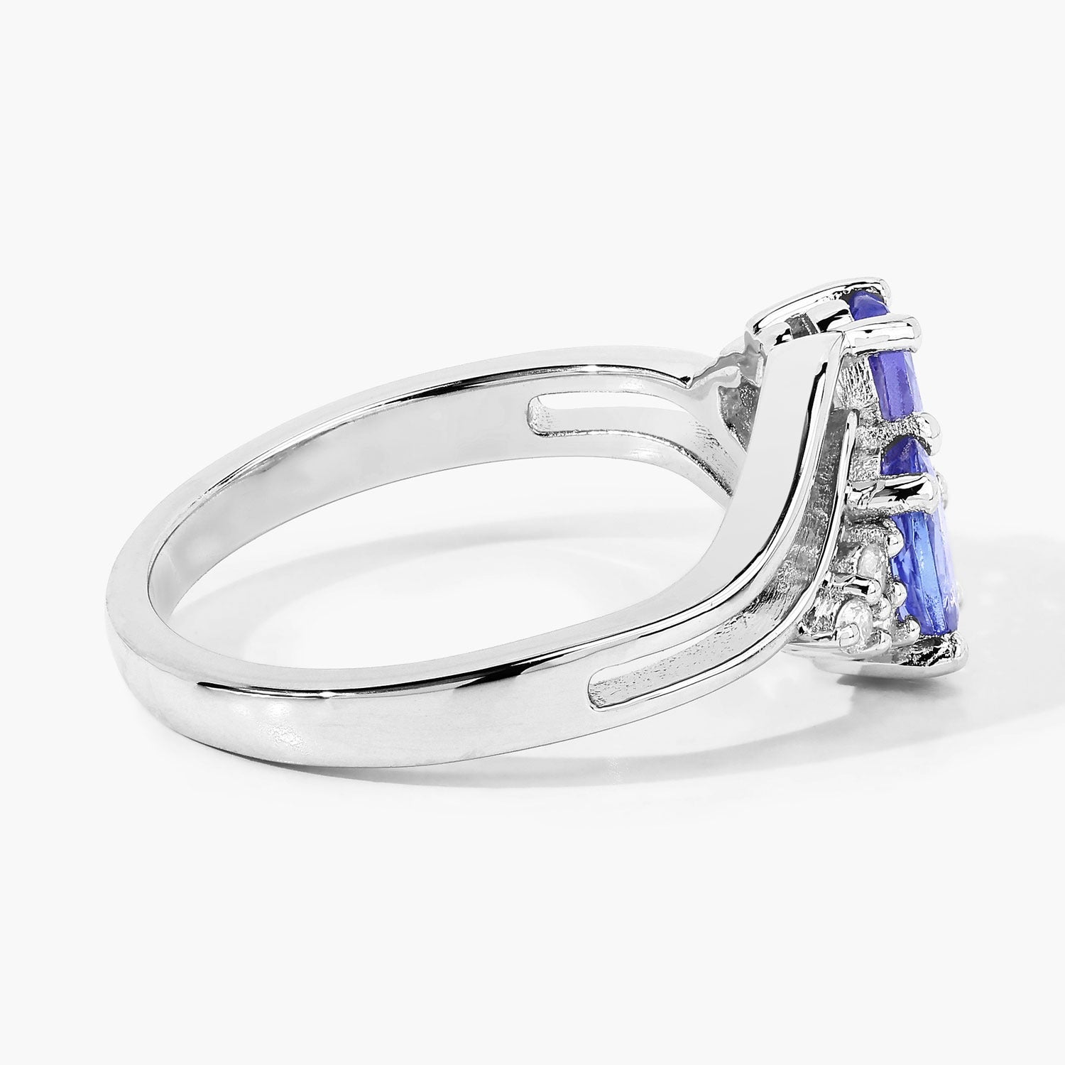 0.97 Ct Genuine Tanzanite and Lab Diamond Silver Bypass Promise Ring Fine Color Jewels