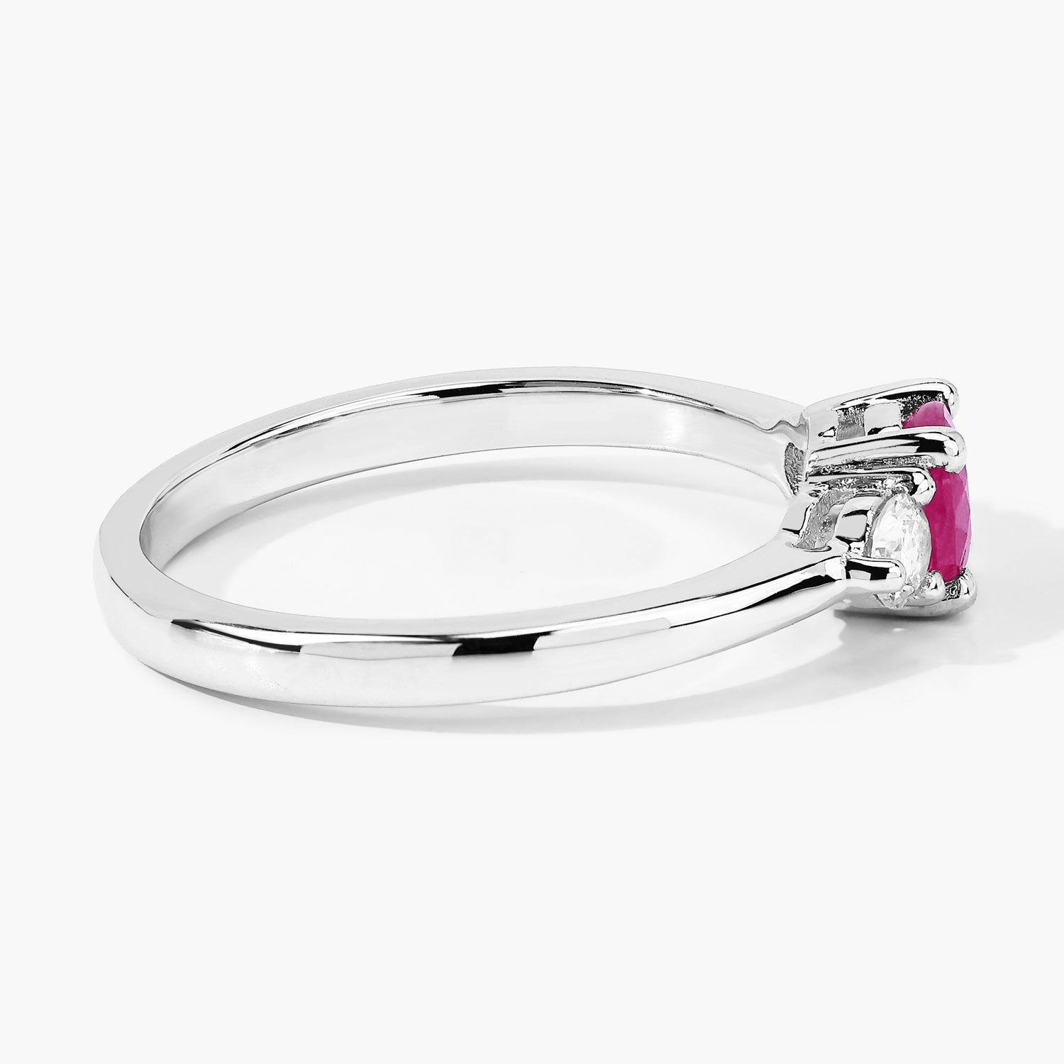 0.77 Ct Genuine Mozambique Ruby and Lab Diamond Silver 3 Stone Ring Fine Color Jewels