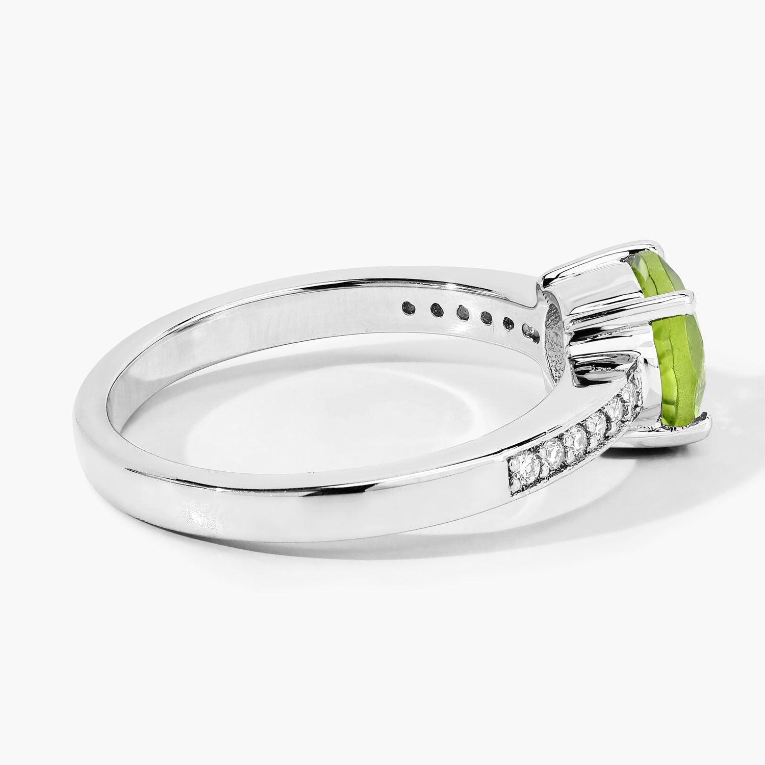 1.35 Ct Genuine Green Peridot and Lab Diamond Silver Pave Ring
