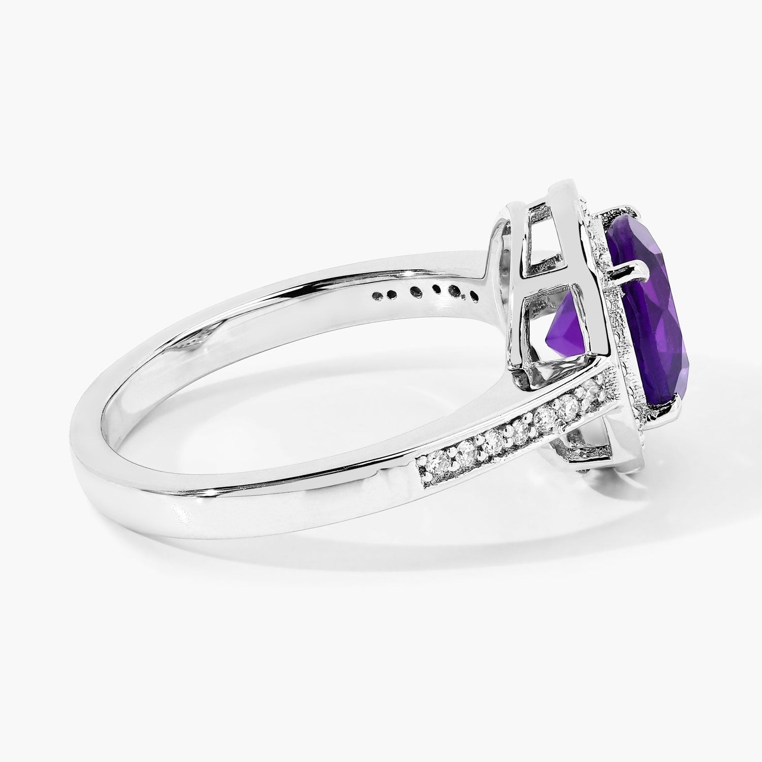 2.01 Ct Genuine Purple Amethyst and Lab Diamond Silver Halo Ring