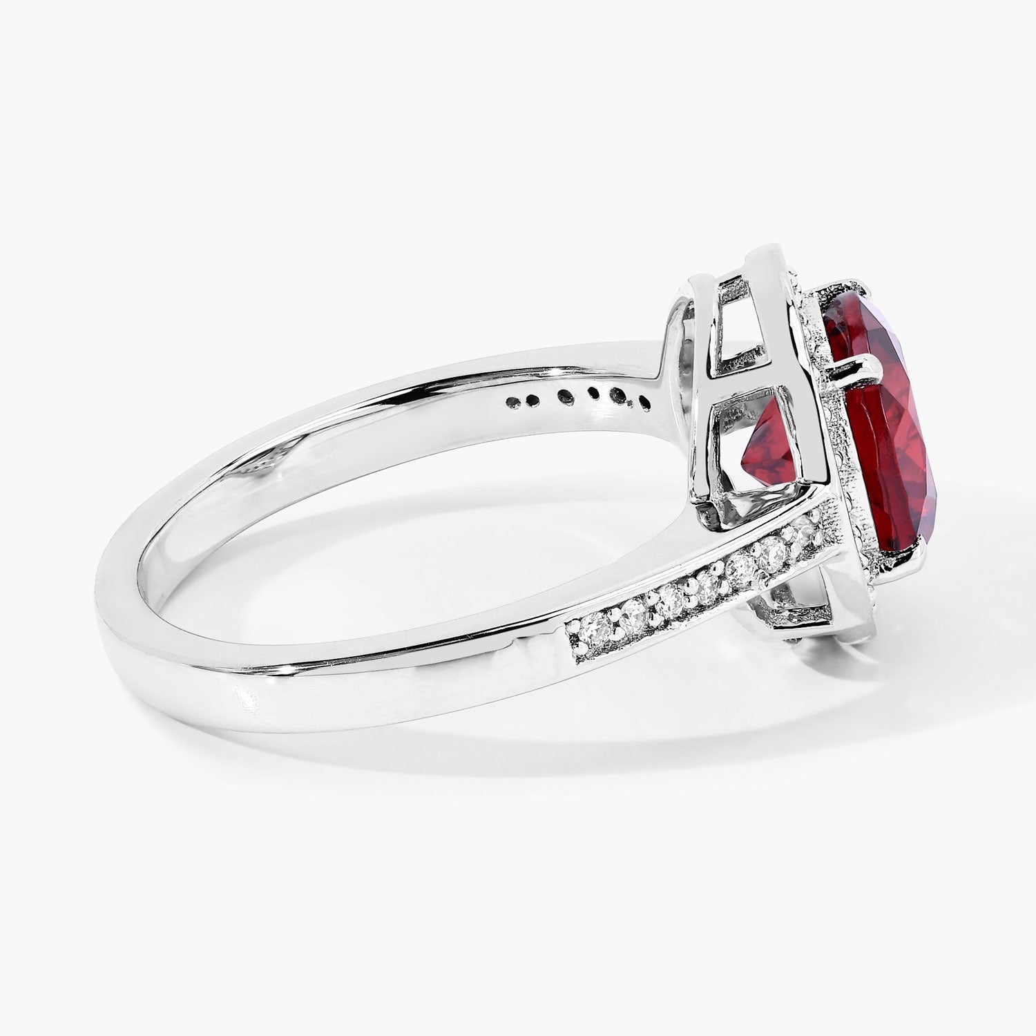 2.46 Ct Genuine Mozambique Garnet and Lab Diamond Silver Halo Ring