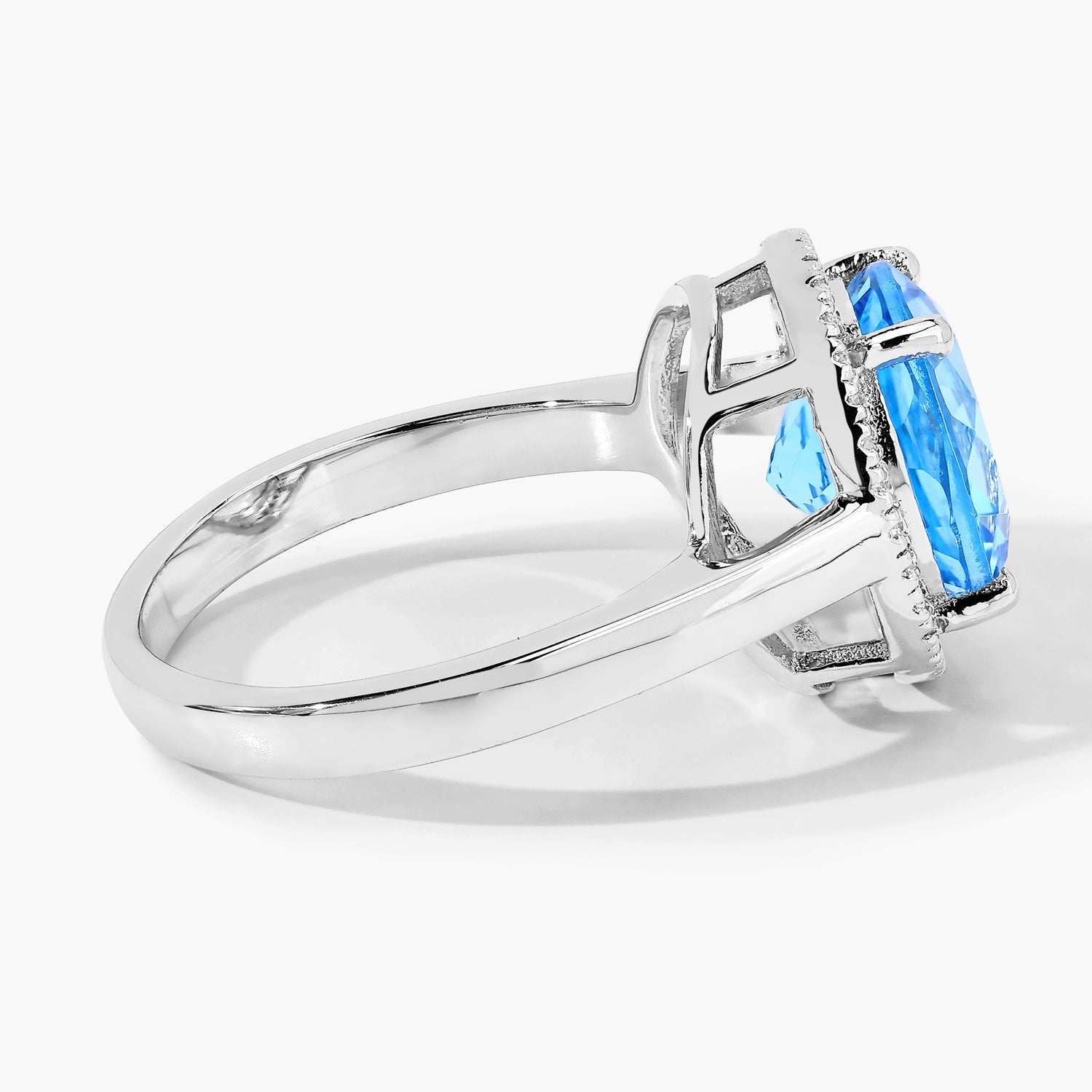 4.19 Ct Genuine Round Swiss Blue Topaz and Lab Diamond Silver Halo Ring