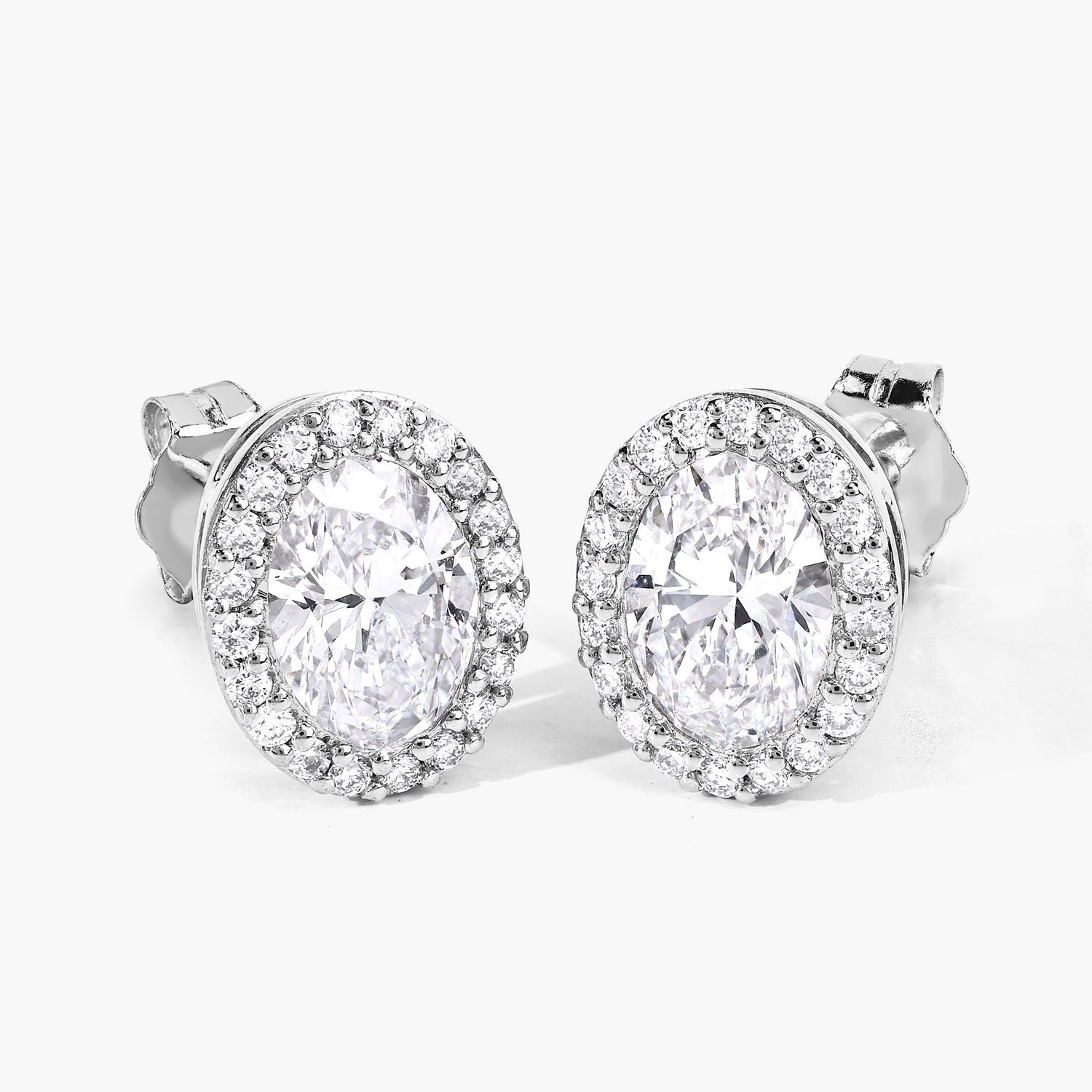 1.76 Ct Oval Lab Grown Diamond Prong Platinum Bridal Halo Stud Earrings