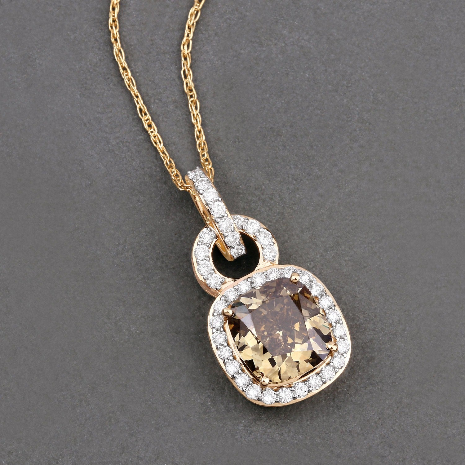 2.50 Ct Genuine Cushion Brown Diamond 18K Yellow Gold Statement Pendant