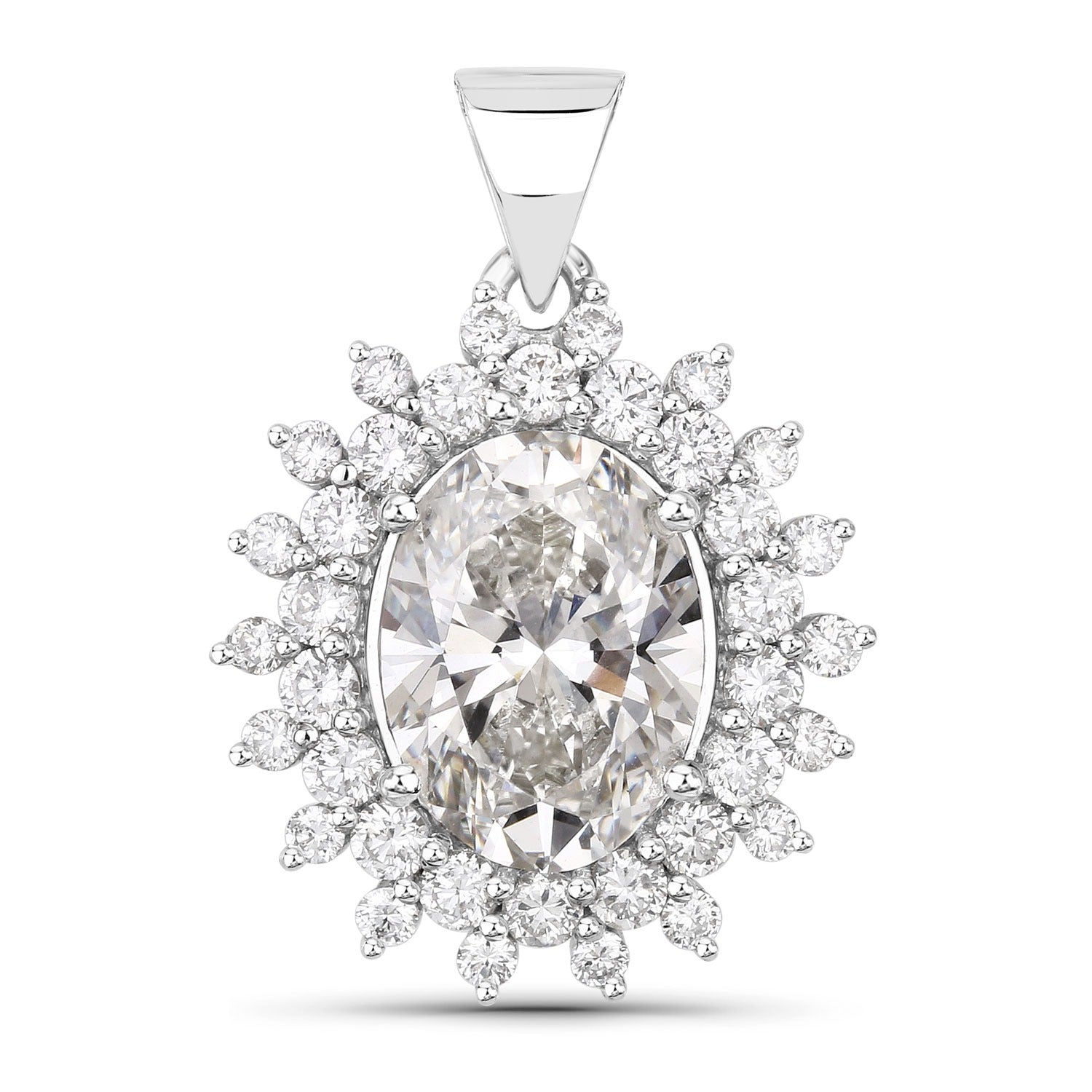 3.79 Ct Lab Grown Diamond Platinum Oval Floral Halo Bridal Pendant