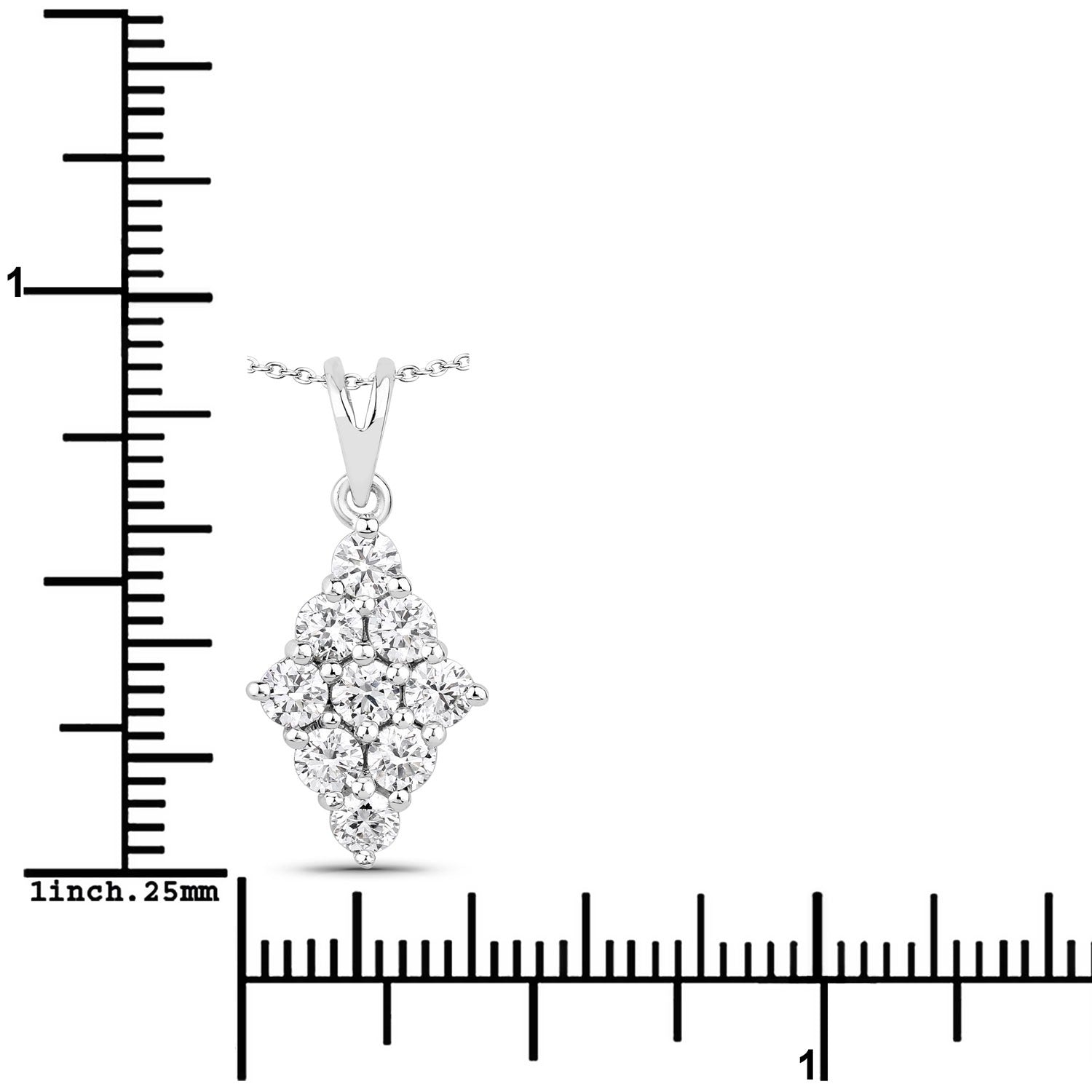 1.01 Cttw Round Lab Diamond  Rhodium Plated Silver Rhombus Cluster Pendant Necklace