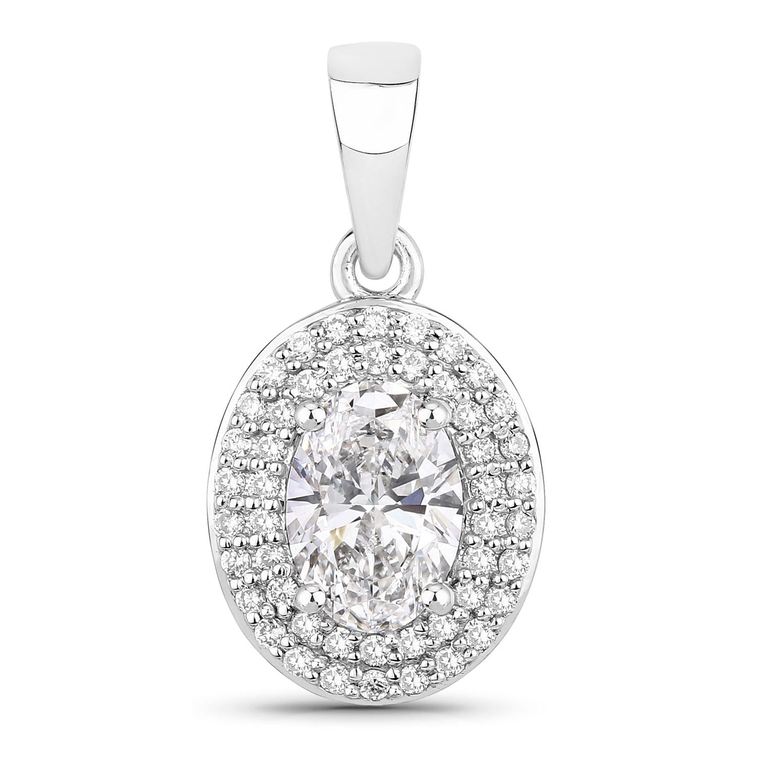 0.92 Ct Oval Lab Grown Diamond Platinum Double Halo Bridal Pendant