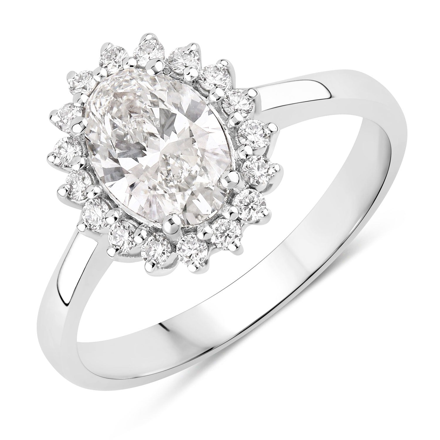 1.28 Ct Oval Lab Diamond Platinum Halo Bridal Floral Ring