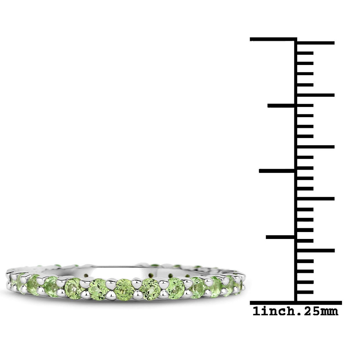0.91 Ct Round Light Green Peridot Rhodium Over 925 Sterling Silver Eternity Band Ring