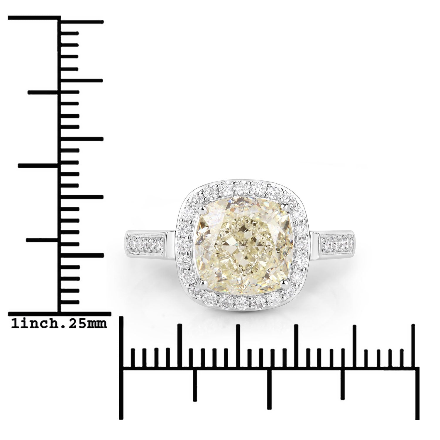 4.02 Ct Natural Yellow Diamond 18K White Gold Pave Halo Cushion Ring