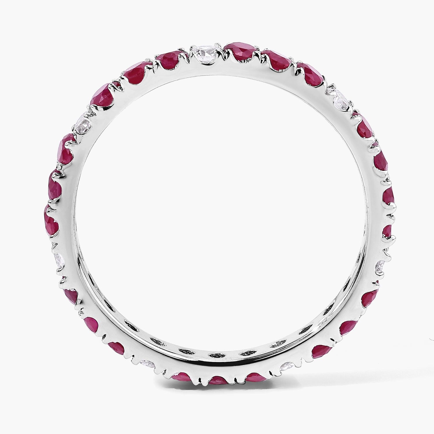1.26 Ct Genuine Mozambique Ruby and Lab Diamond Silver Eternity Ring Fine Color Jewels
