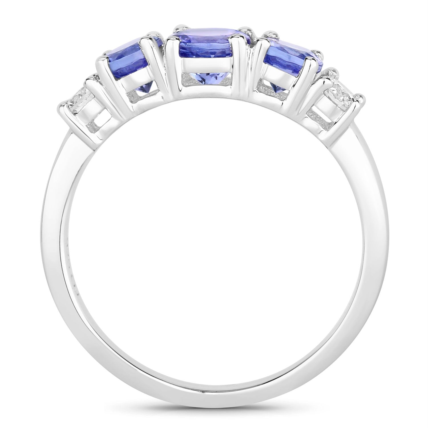 0.93 Ct Round Violet Tanzanite & Lab Diamond Prong Silver Five Stone Eternity Ring