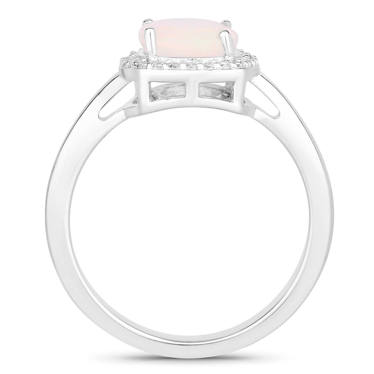 0.80 Ct Cushion Ethiopian Opal & Lab Diamond Prong Sterling Silver Halo Ring