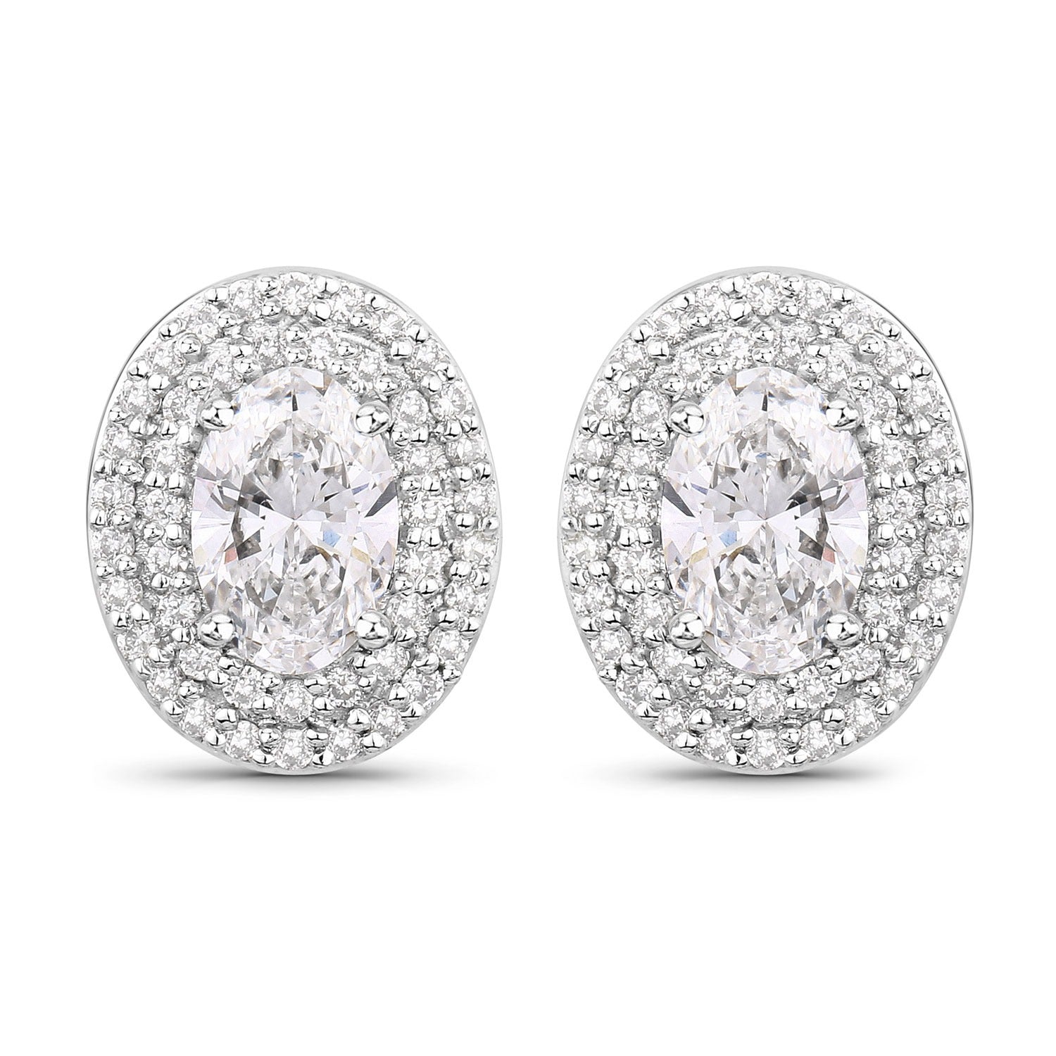 1.32 Ct. Oval Lab Grown Diamond Prong Platinum Double Bridal Halo Stud Earrings
