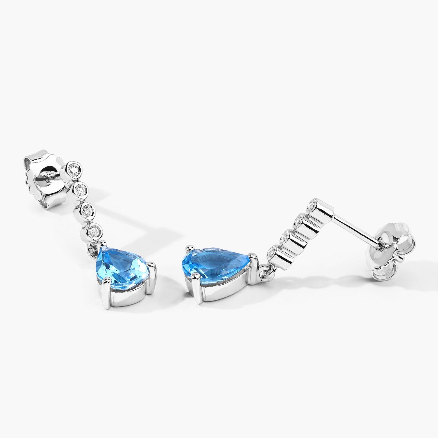 Genuine Swiss Blue Topaz and Lab Diamond Earrings Silver