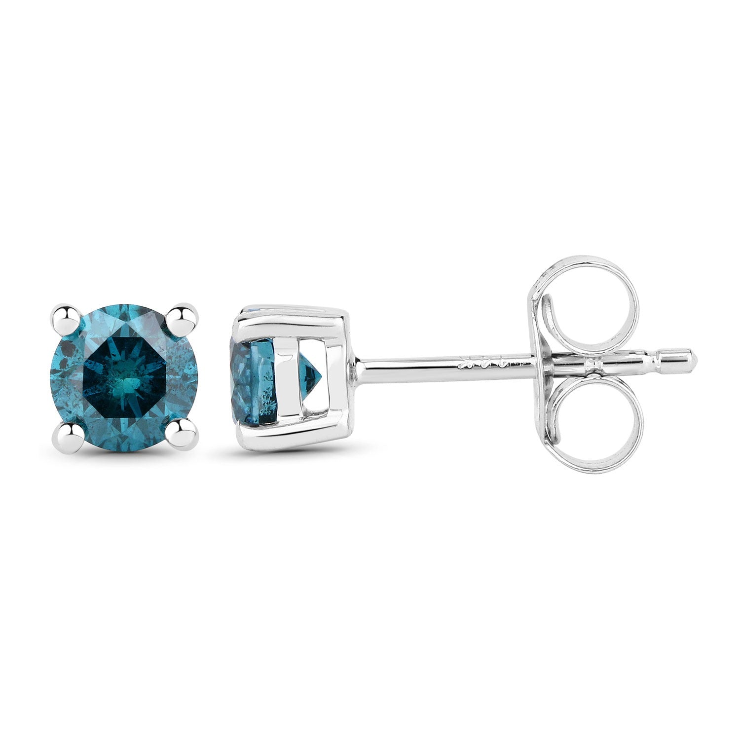 0.65 Cttw Round Teal Blue Diamond 14K Gold Solitaire Stud Earrings