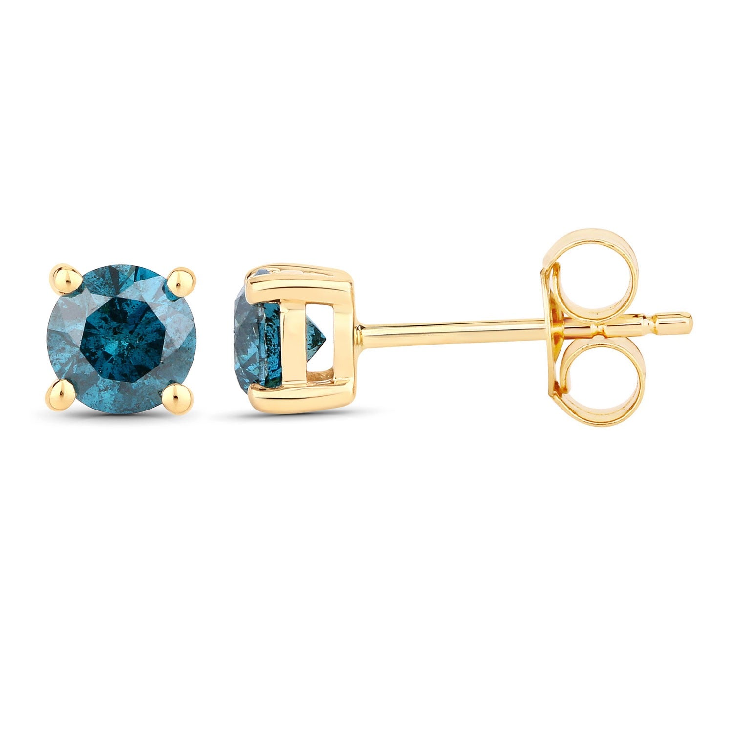 0.65 Cttw Round Teal Blue Diamond 14K Gold Solitaire Stud Earrings