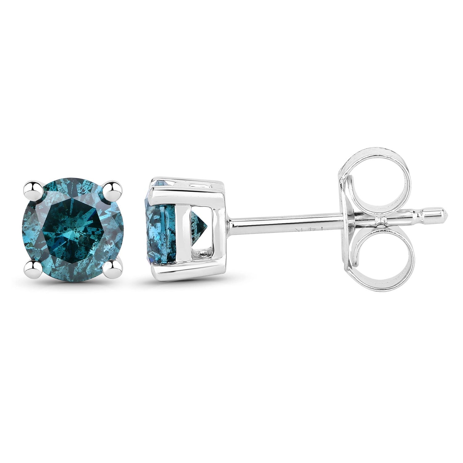 0.80 Cttw Round Teal Blue Diamond 14K Gold Solitaire Stud Earrings