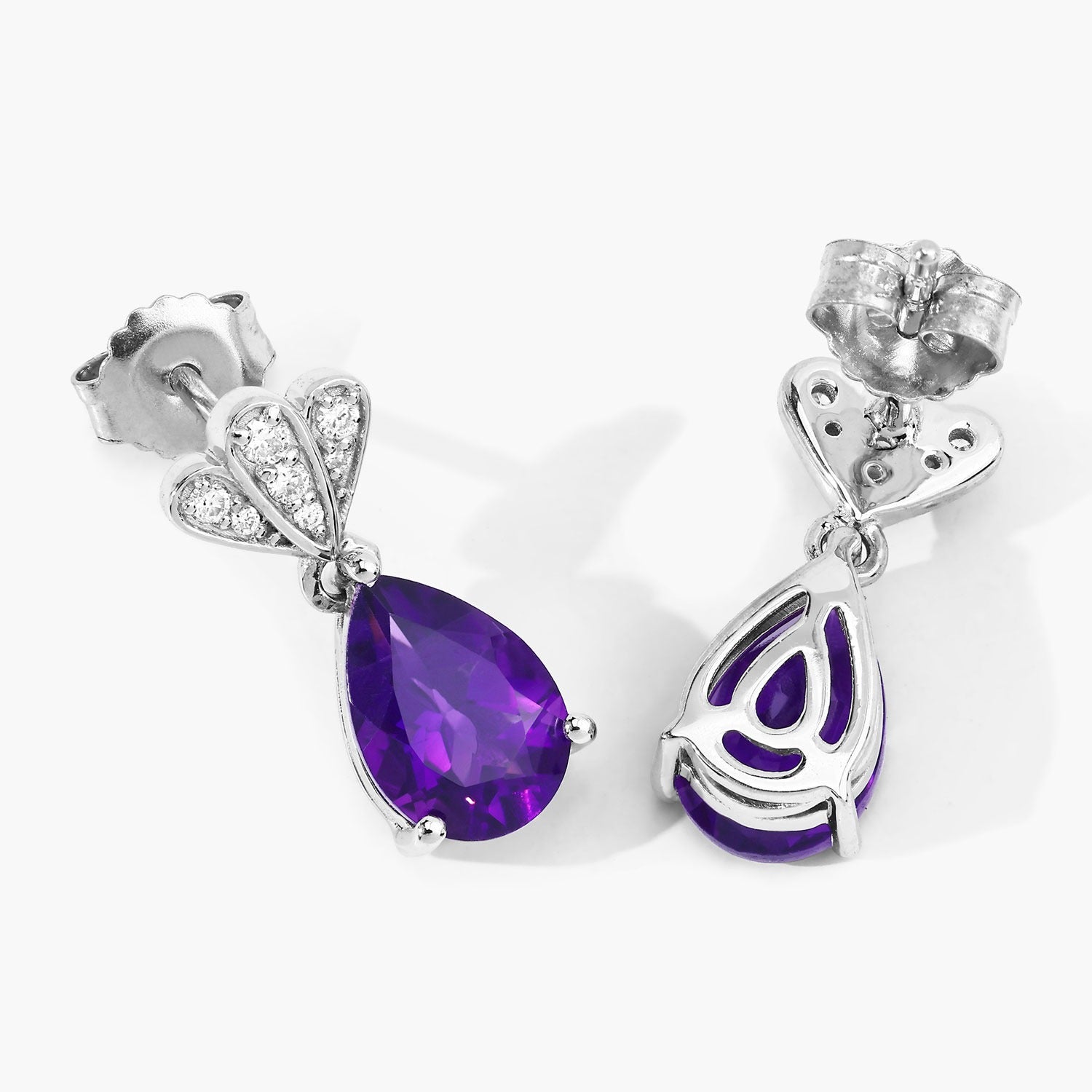 Genuine Amethyst and Lab Grown Diamond Earrings Silver