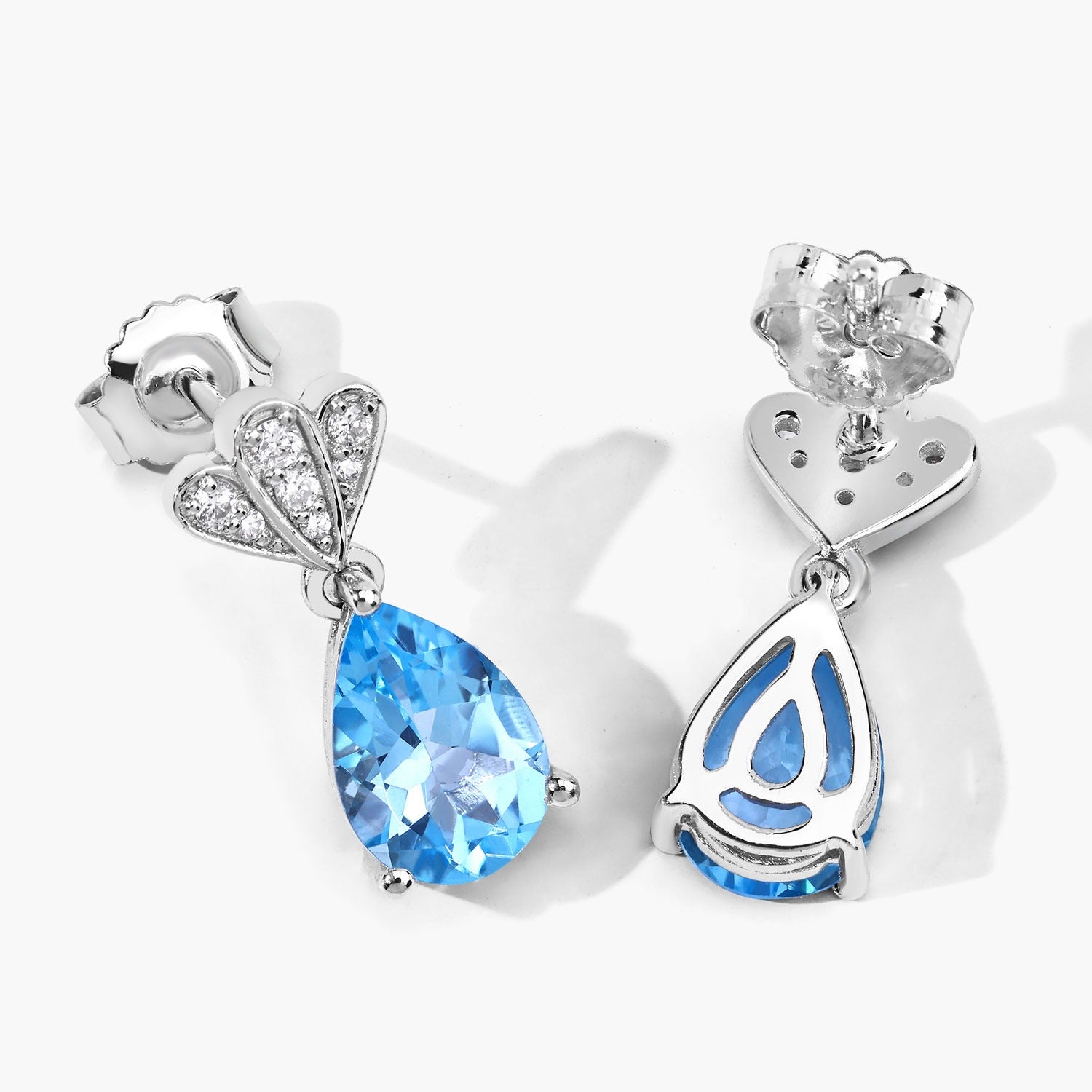 Genuine Swiss Blue Topaz and Lab Diamond Earrings Silver