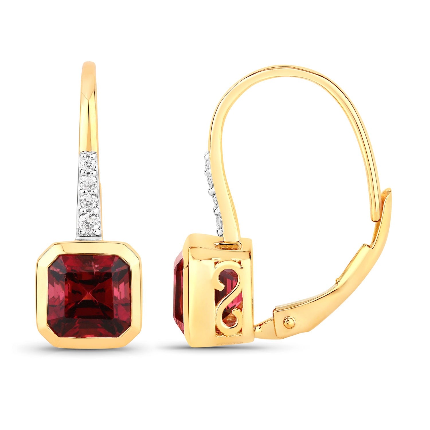 Red Rubellite and White Diamond 14K Gold Earrings