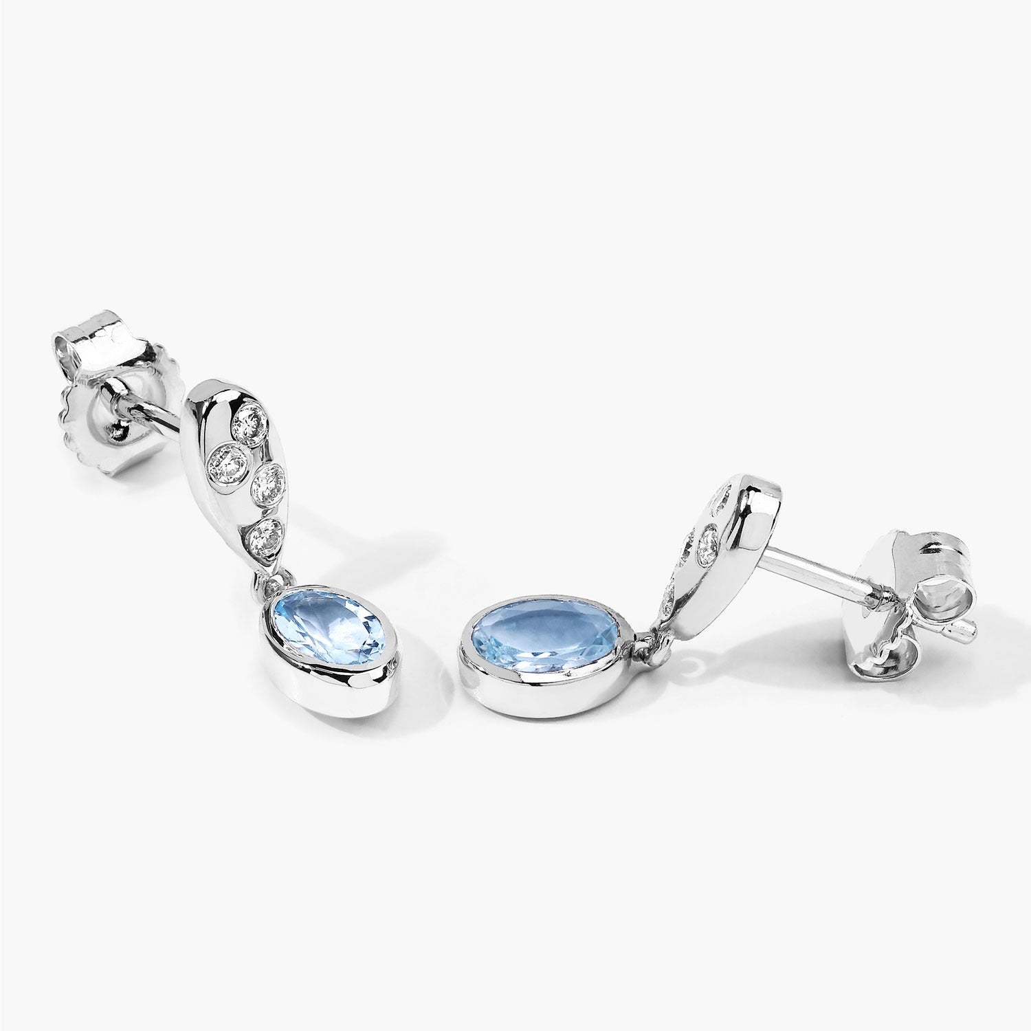 Genuine Aquamarine Lab Diamond Silver Dangle Earrings
