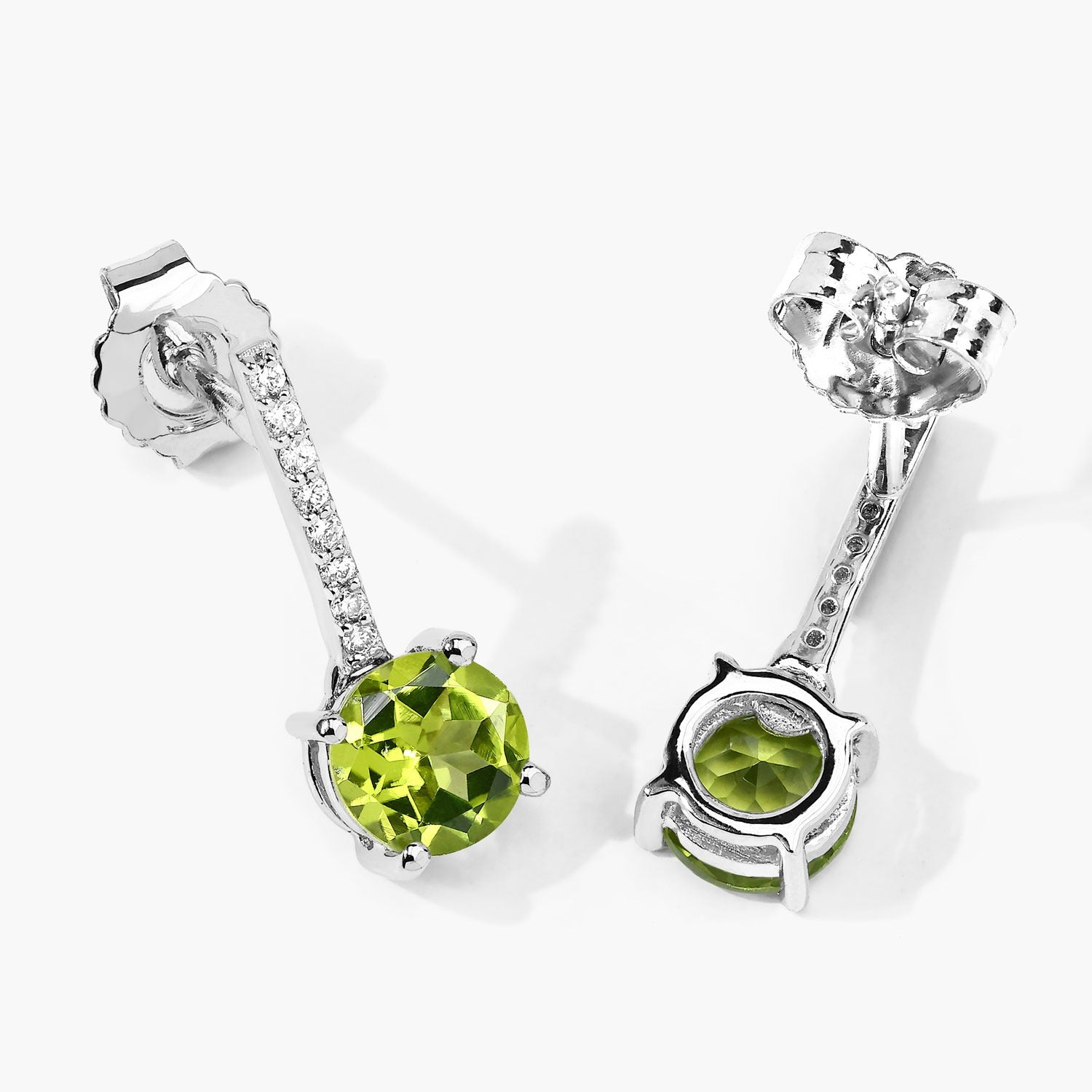 Genuine Peridot and Diamond Silver Earrings