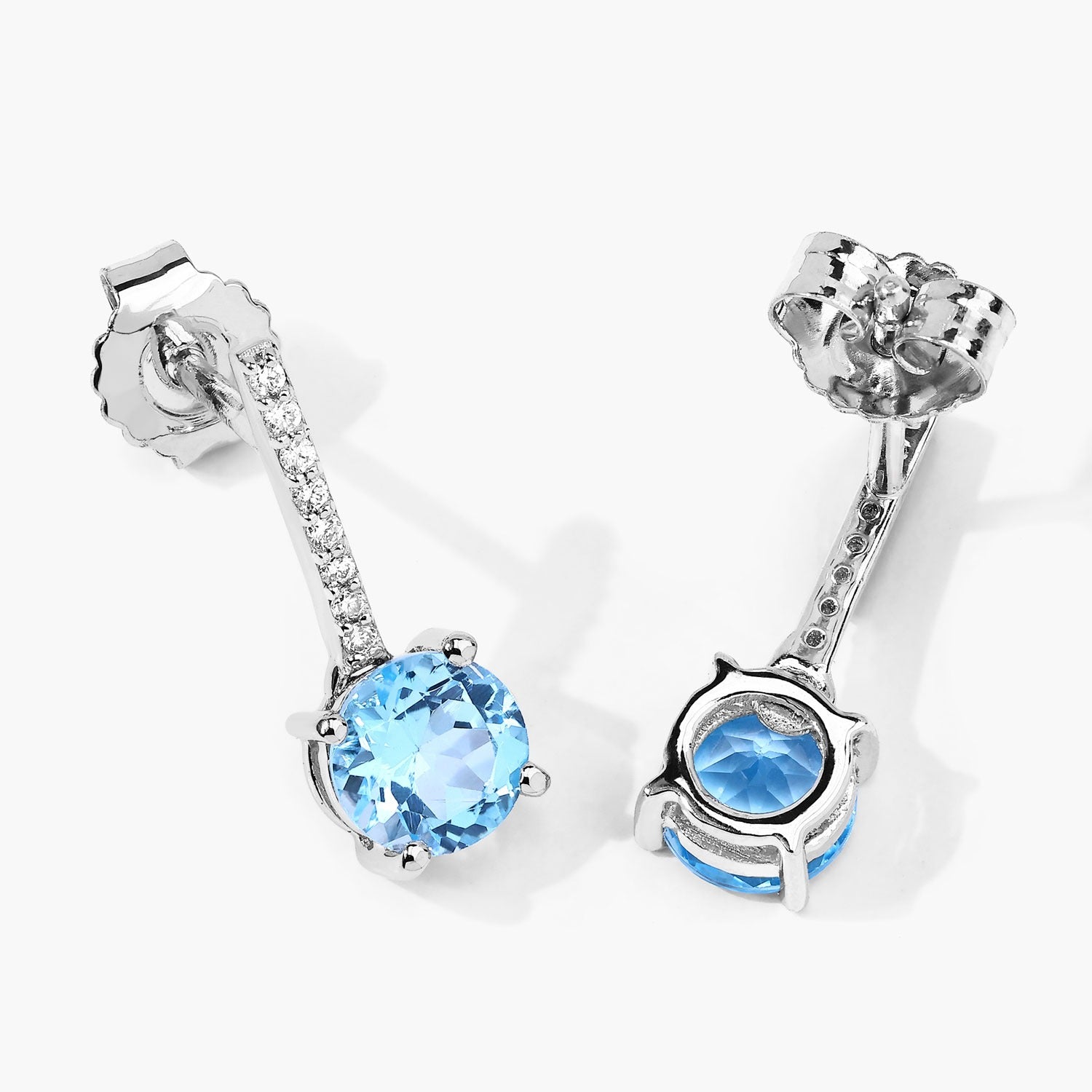 Genuine Swiss Blue Topaz and Lab Diamond Silver Earrings