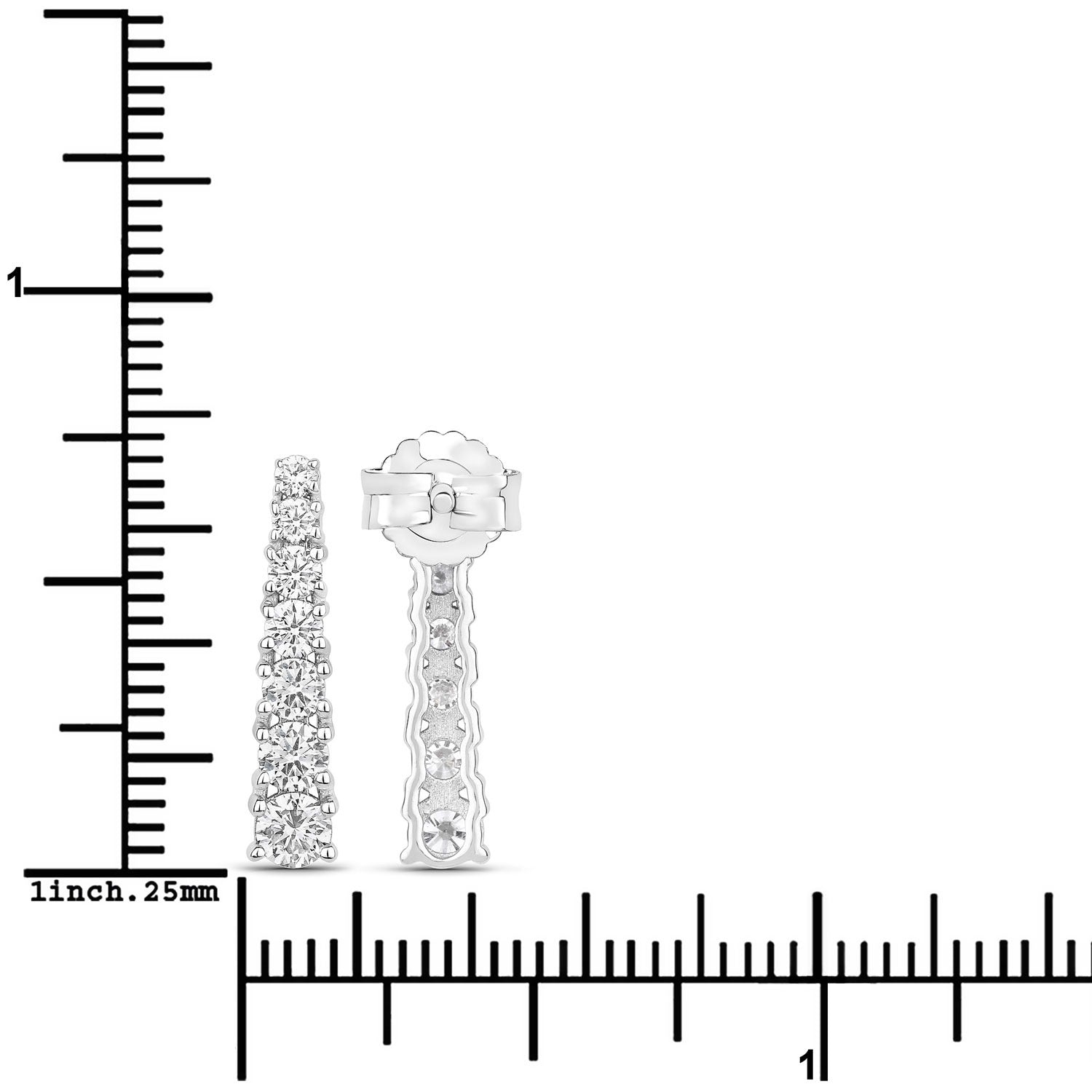 1.00 Cttw Round White Lab Diamond Prong Rhodium Plated Silver Graduated Linear Drop Earrings