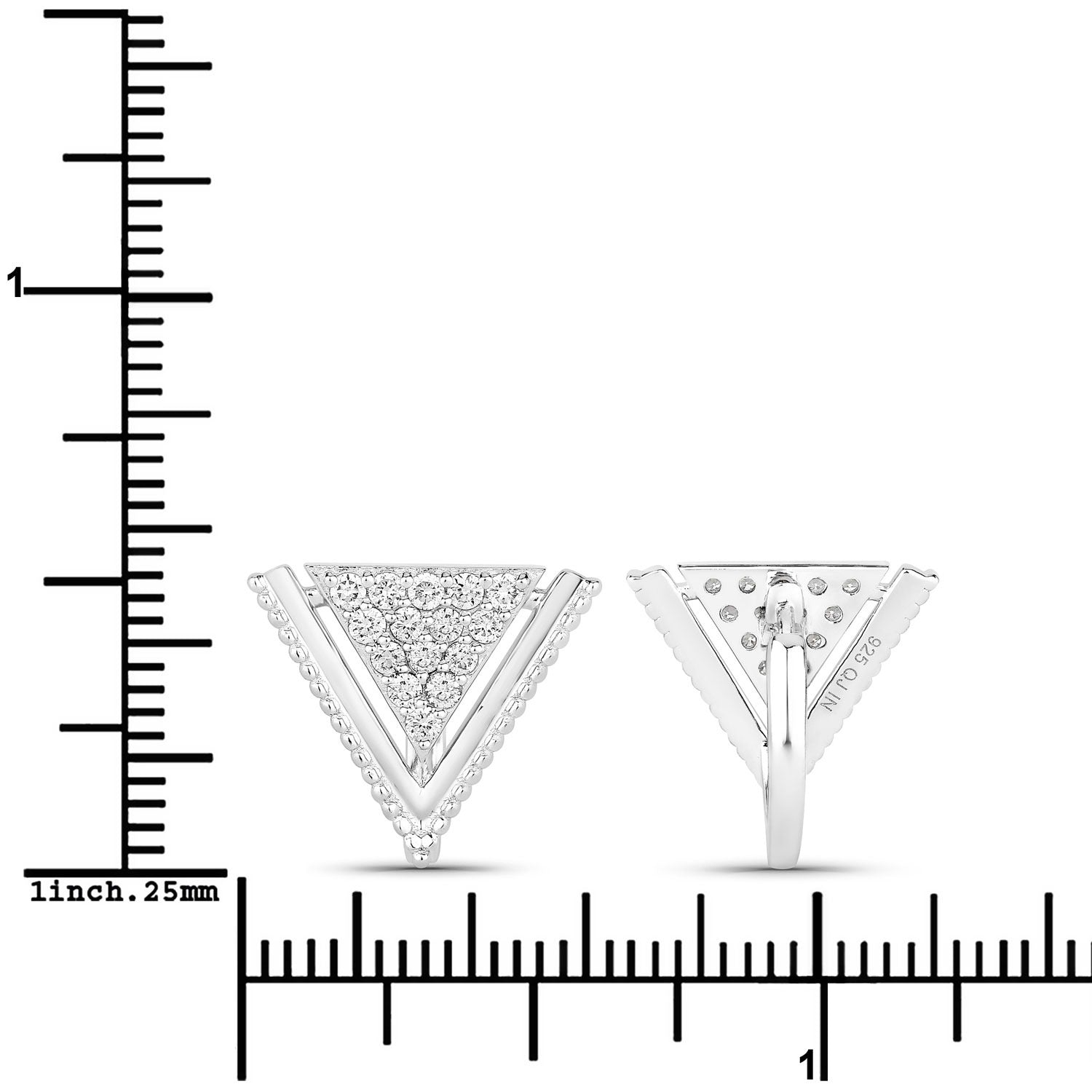 0.50 Cttw Round White Lab Diamond Pavé Rhodium Plated Silver Triangle Clip On Earrings
