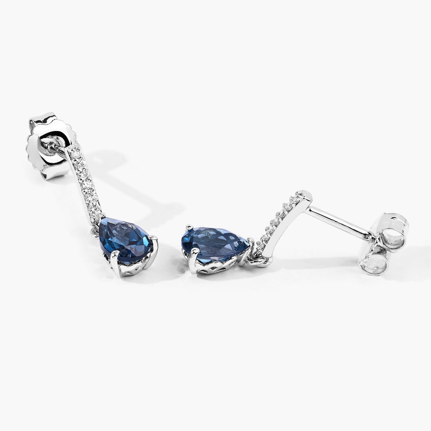 Genuine London Blue Topaz and Lab Diamond Silver Earrings