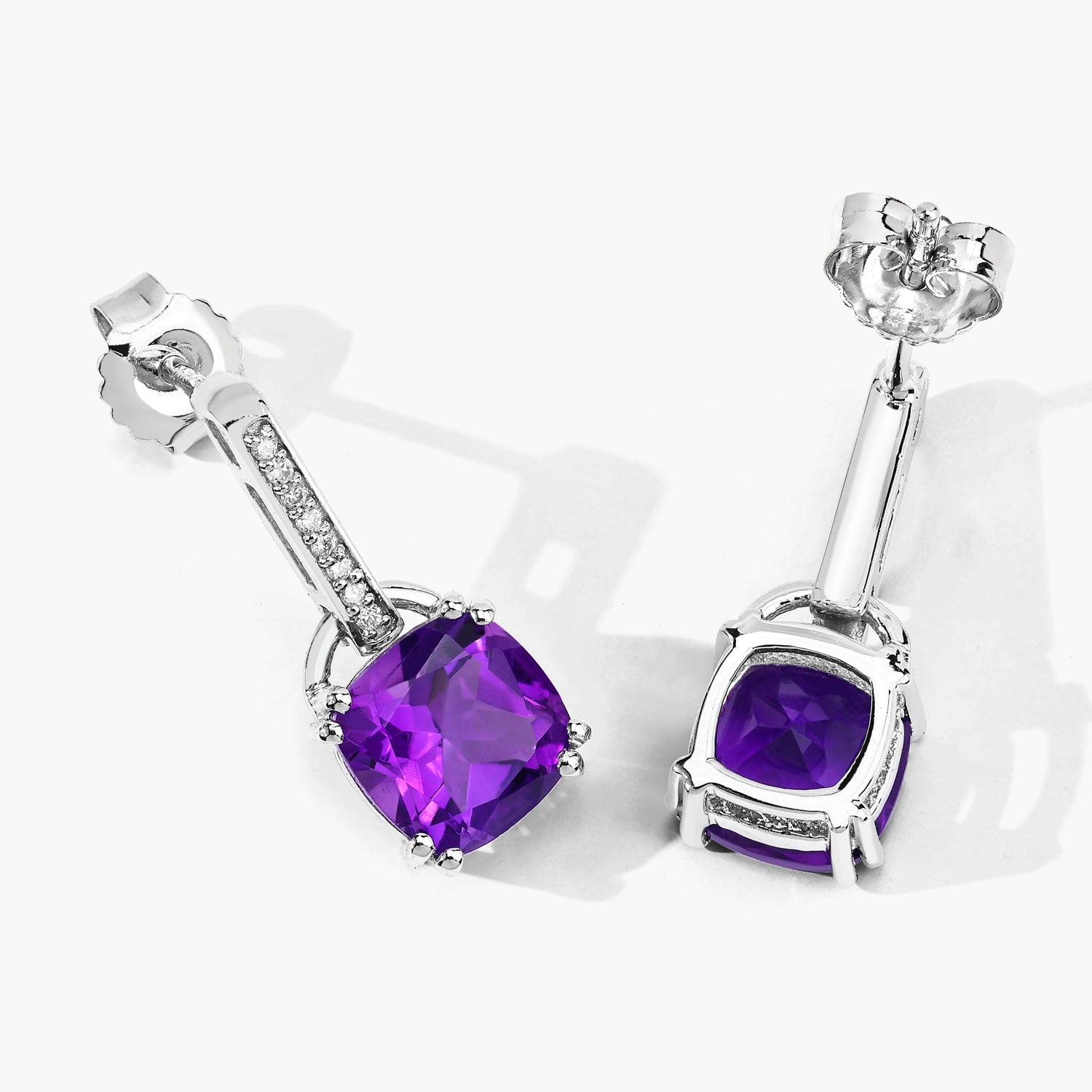 Genuine Amethyst Lab Diamond Silver Dangle Earrings