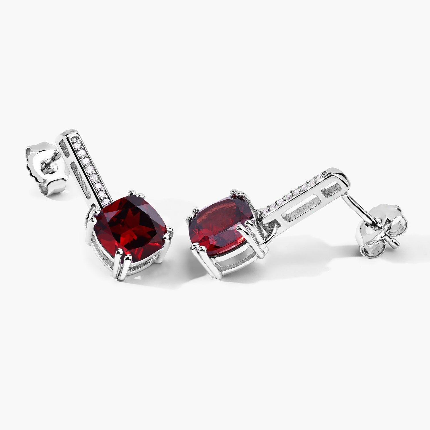 Genuine Mozambique Garnet and Lab Diamond Silver Earrings