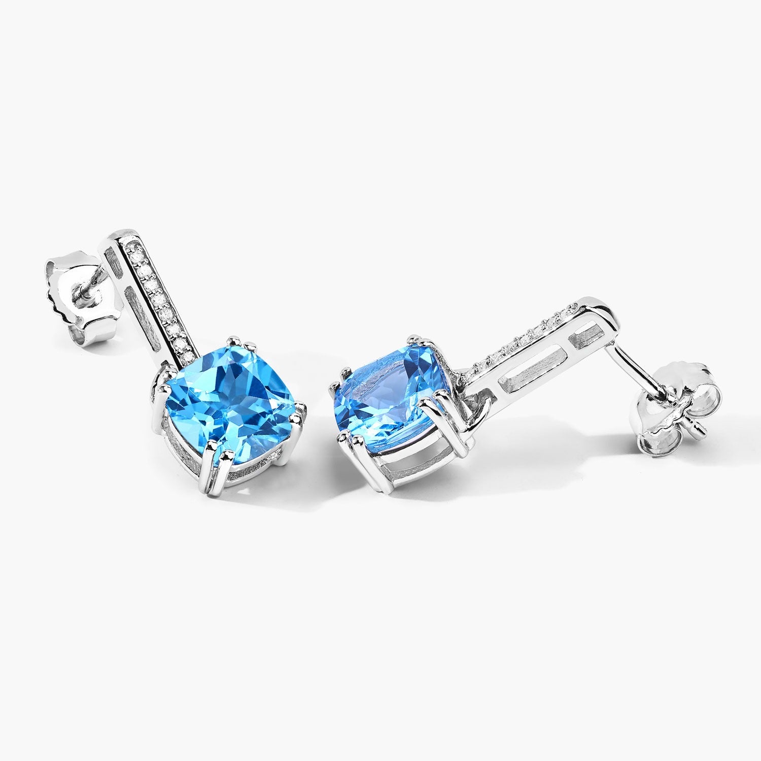 Genuine Swiss Blue Topaz and Lab Diamond Silver Earrings