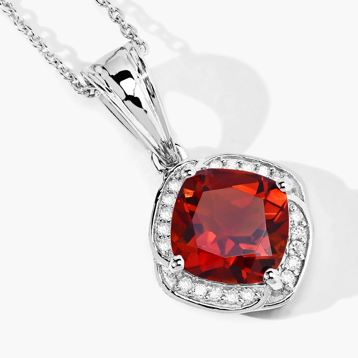 Genuine Madeira Citrine and Lab Diamond 925 Silver Cushion Necklace Fine Color Jewels