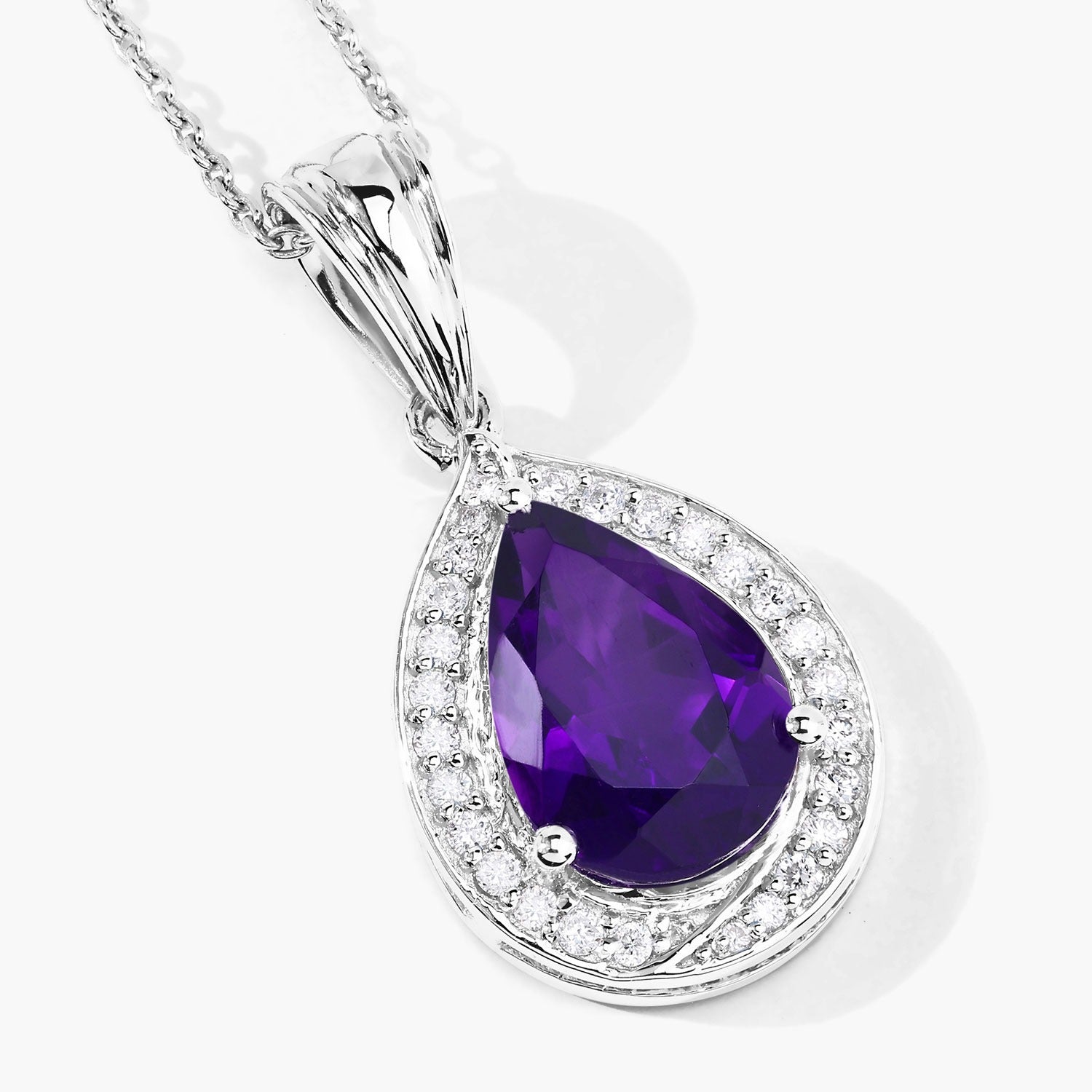 Genuine Amethyst and Lab Grown Diamond 925 Silver Necklace Fine Color Jewels
