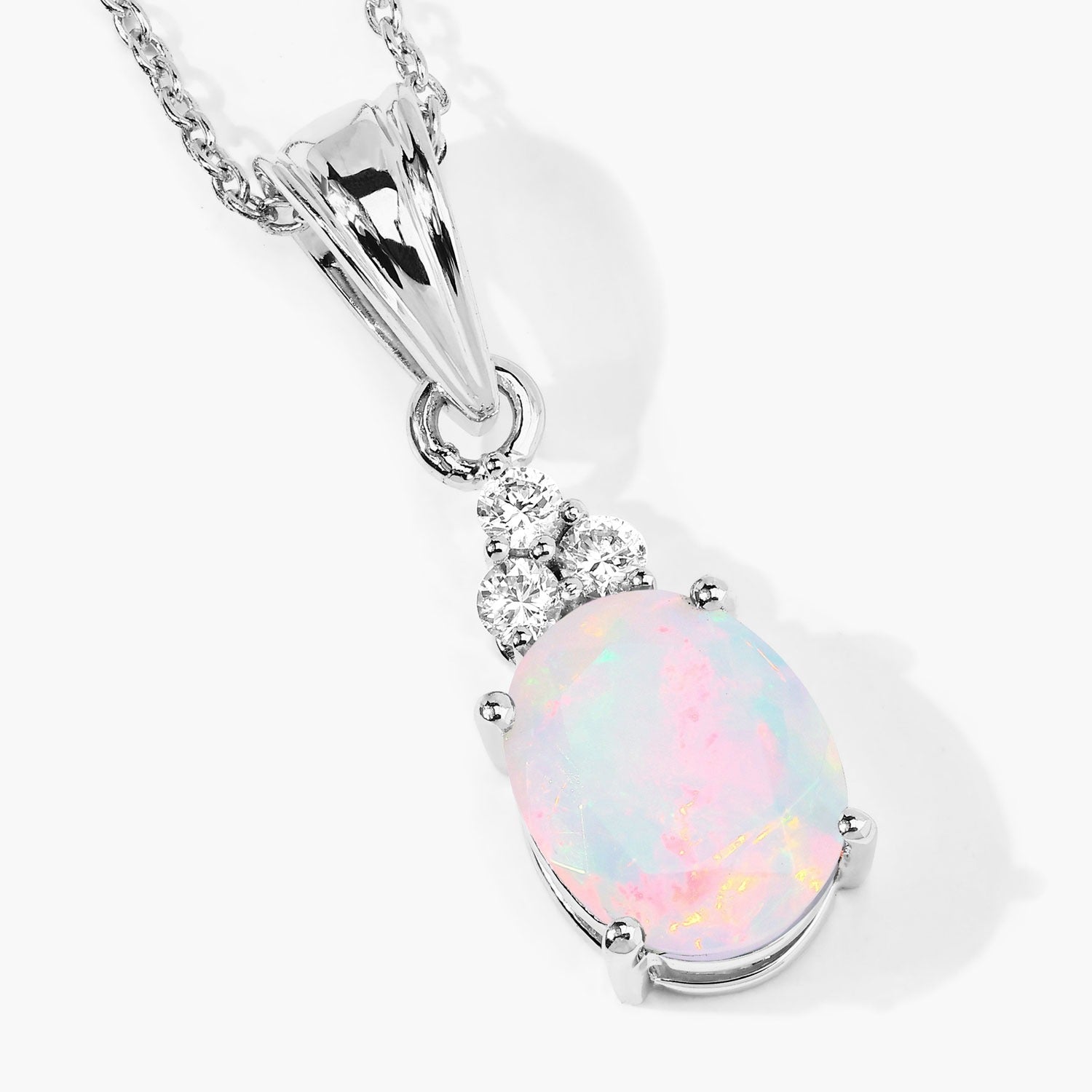 1.68 Ct Genuine Ethiopian Opal and Lab Diamond Silver Oval Cocktail Necklace Fine Color Jewels