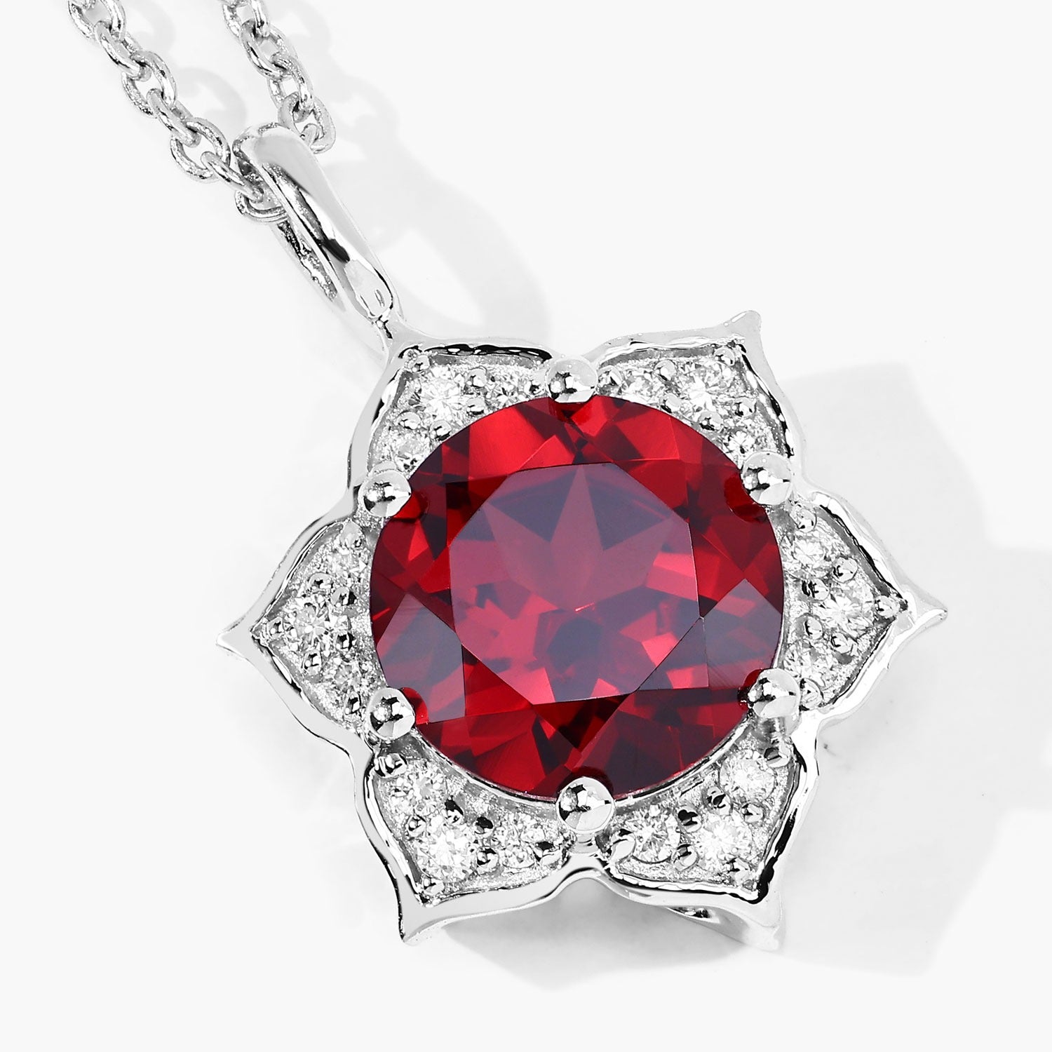 2.38 Ct Genuine Mozambique Garnet and Lab Diamond Silver Star Necklace