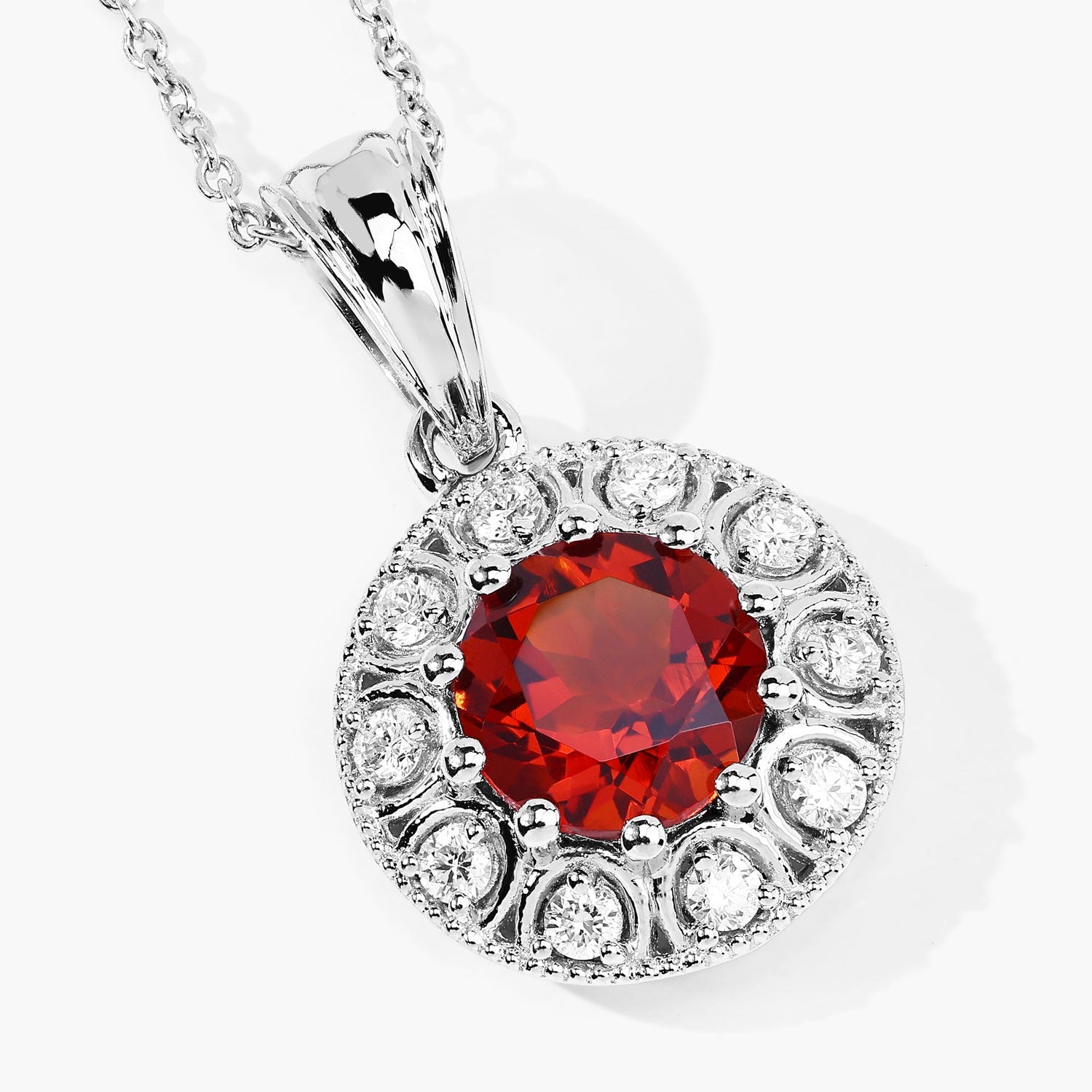 1.85 Ct Genuine Madeira Citrine and Lab Diamond Silver Halo Necklace Fine Color Jewels