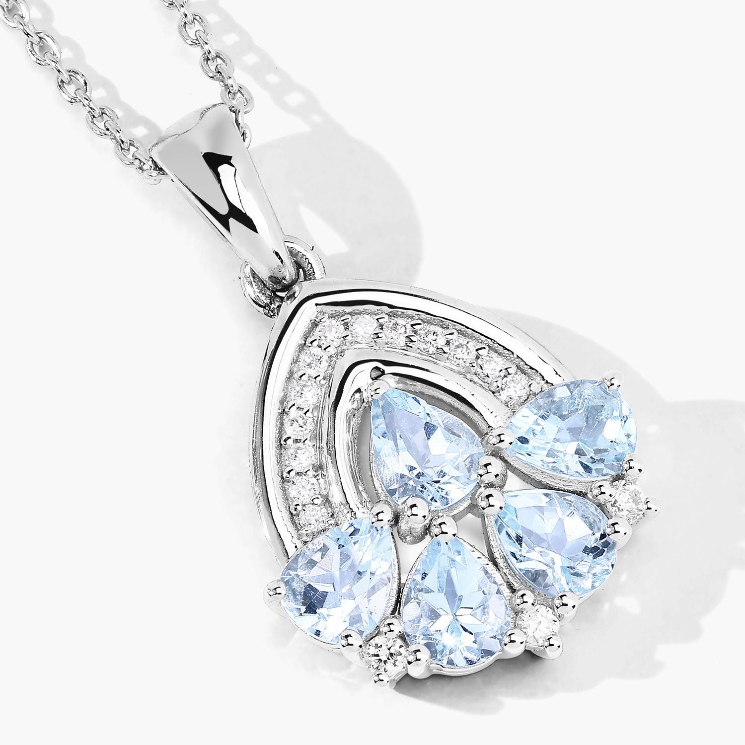 1.22 Ct Genuine Aquamarine and Lab Diamond Silver Trendy Necklace