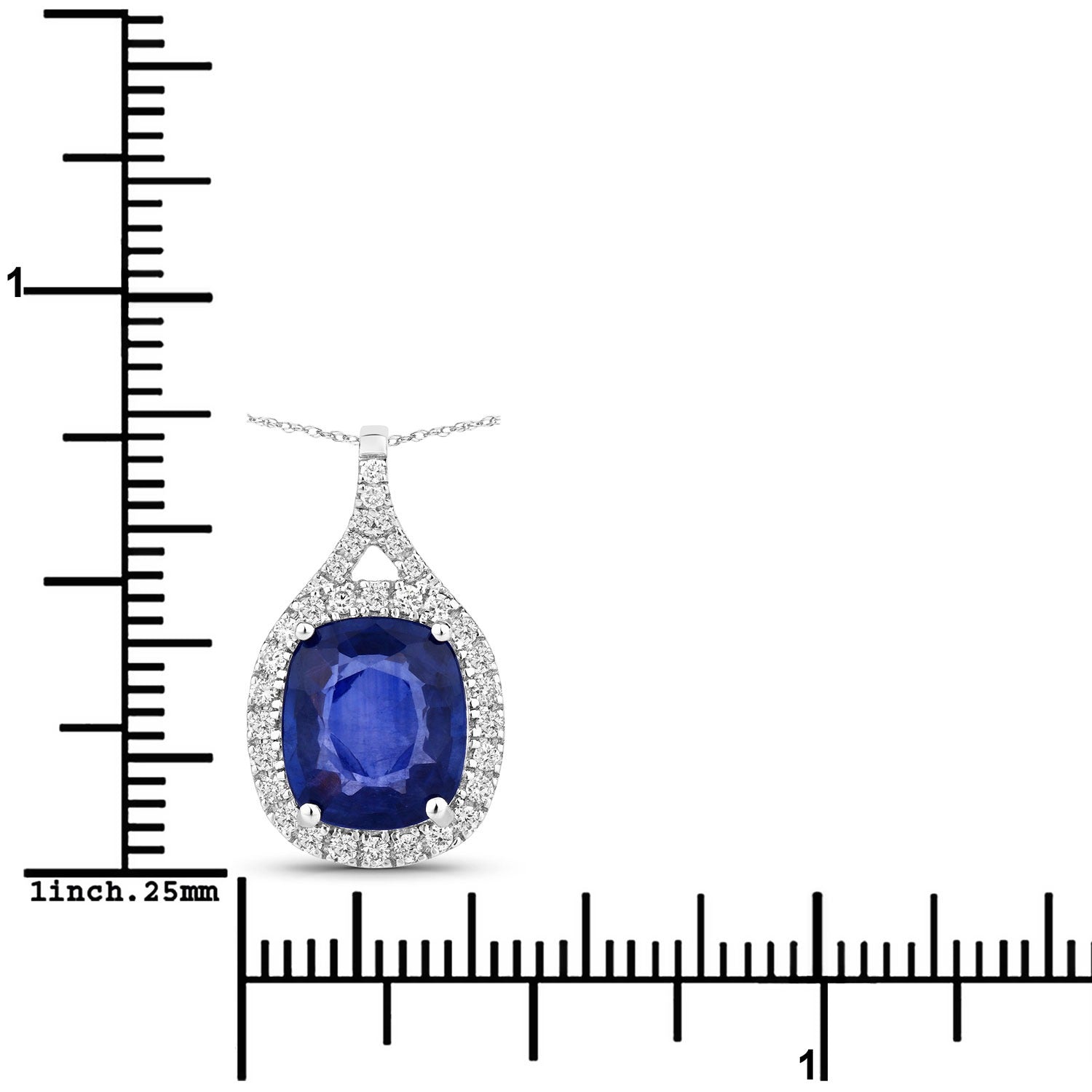 2.73 Ct Genuine Cushion Ceylon Blue Sapphire and Diamond 18K White Gold Halo Pendant