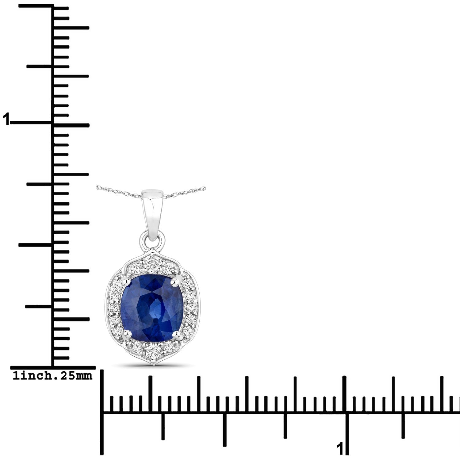 2.19 Ct Genuine Cushion Ceylon Blue Sapphire and Diamond 18K White Gold Halo Pendant