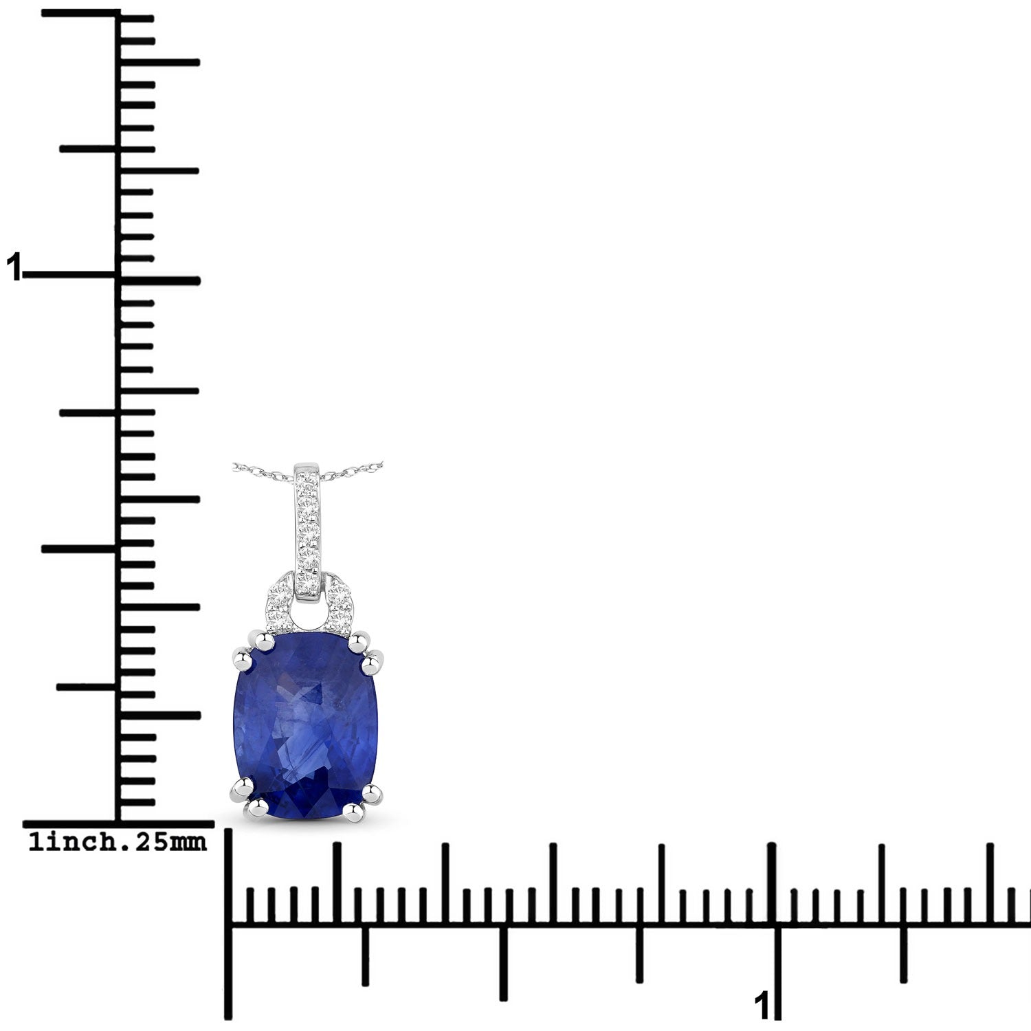 2.05 Ct Genuine Cushion Ceylon Blue Sapphire and Diamond 18K White Gold Slide Pendant