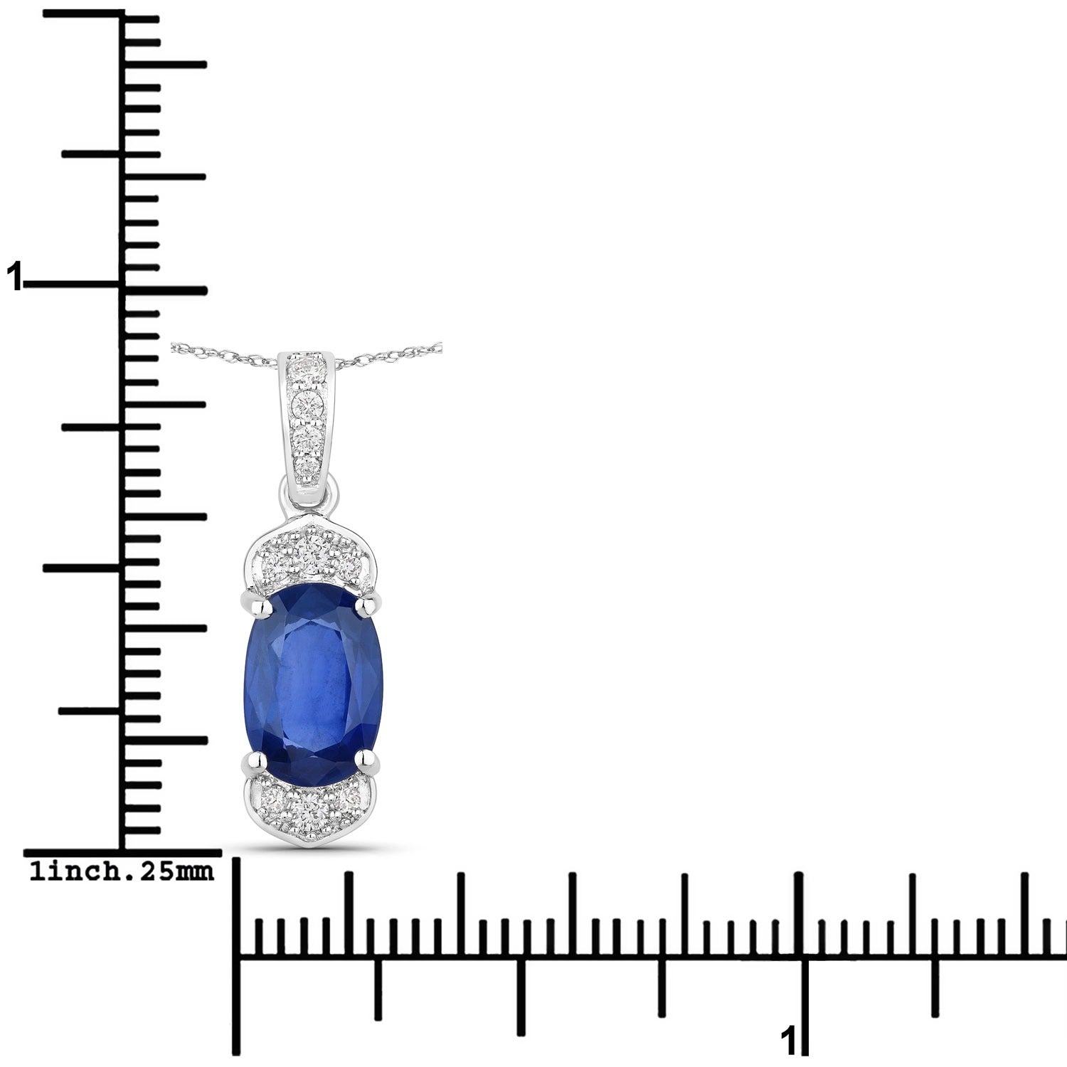 2.46 Ct Genuine Cushion Ceylon Blue Sapphire and Diamond 18K White Gold Statement Pendant