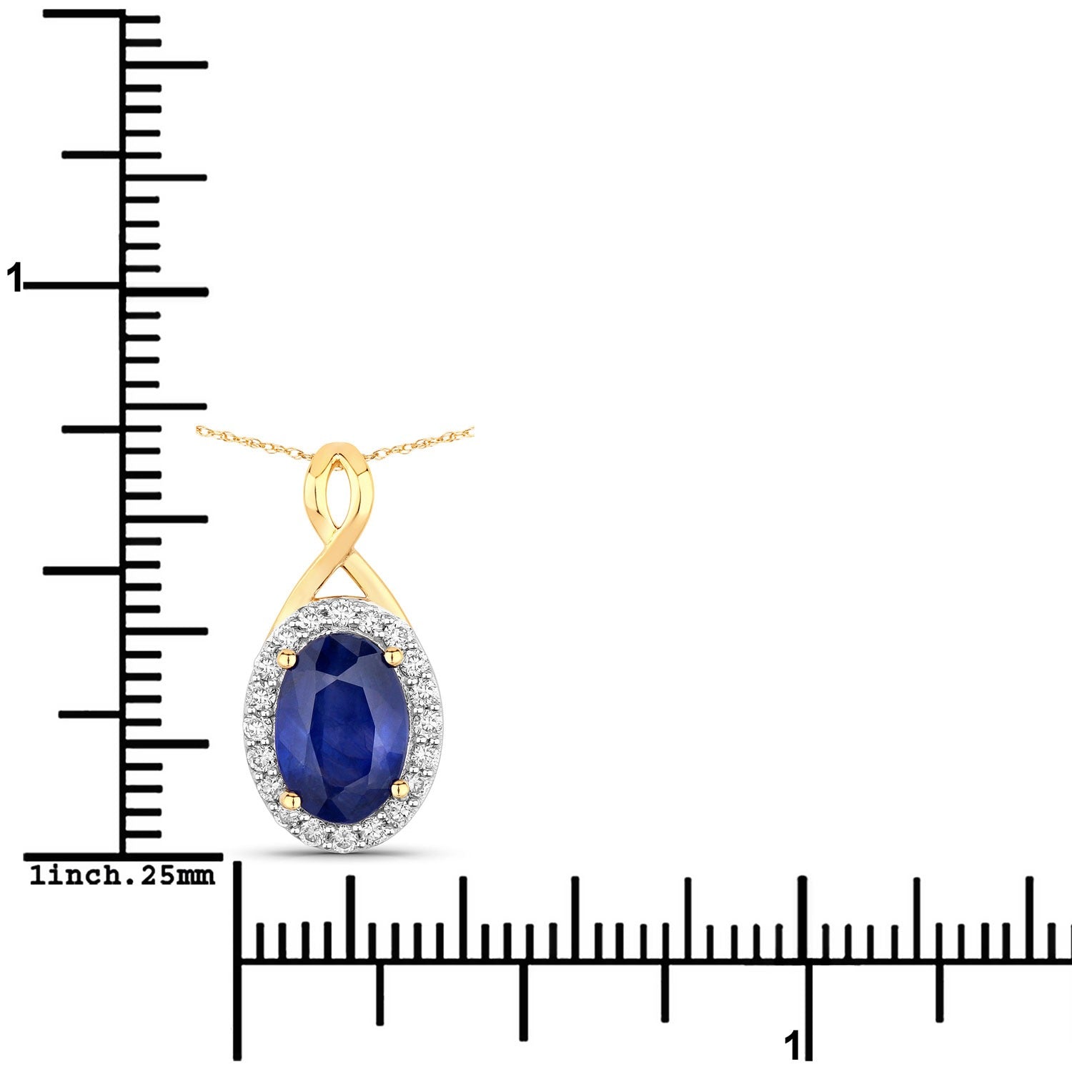 1.88 Ct Genuine Oval Ceylon Blue Sapphire and Diamond 18K Yellow Gold Crossover Pendant