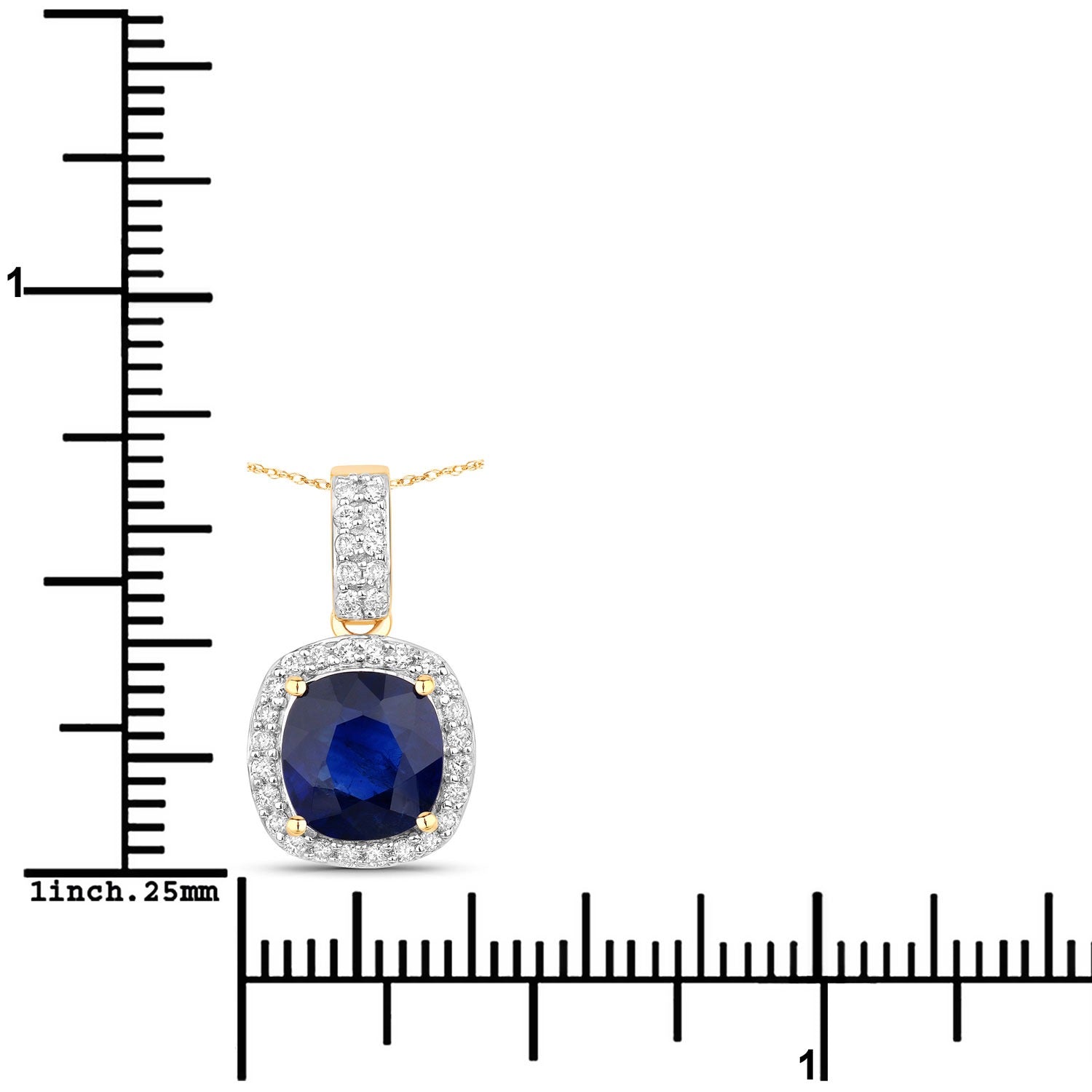 2.18 Ct Genuine Cushion Ceylon Blue Sapphire and Diamond 18K Yellow Gold Halo Pendant