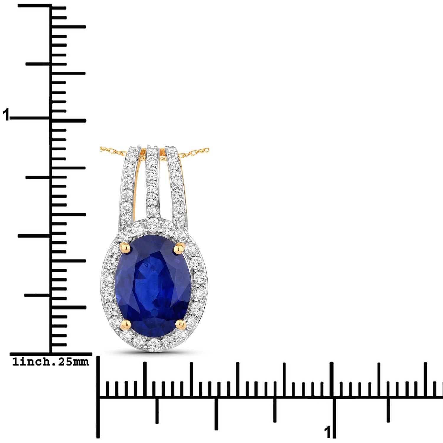 4.06 Ct Genuine Oval Ceylon Blue Sapphire and Diamond 18K Yellow Gold Statement Pendant